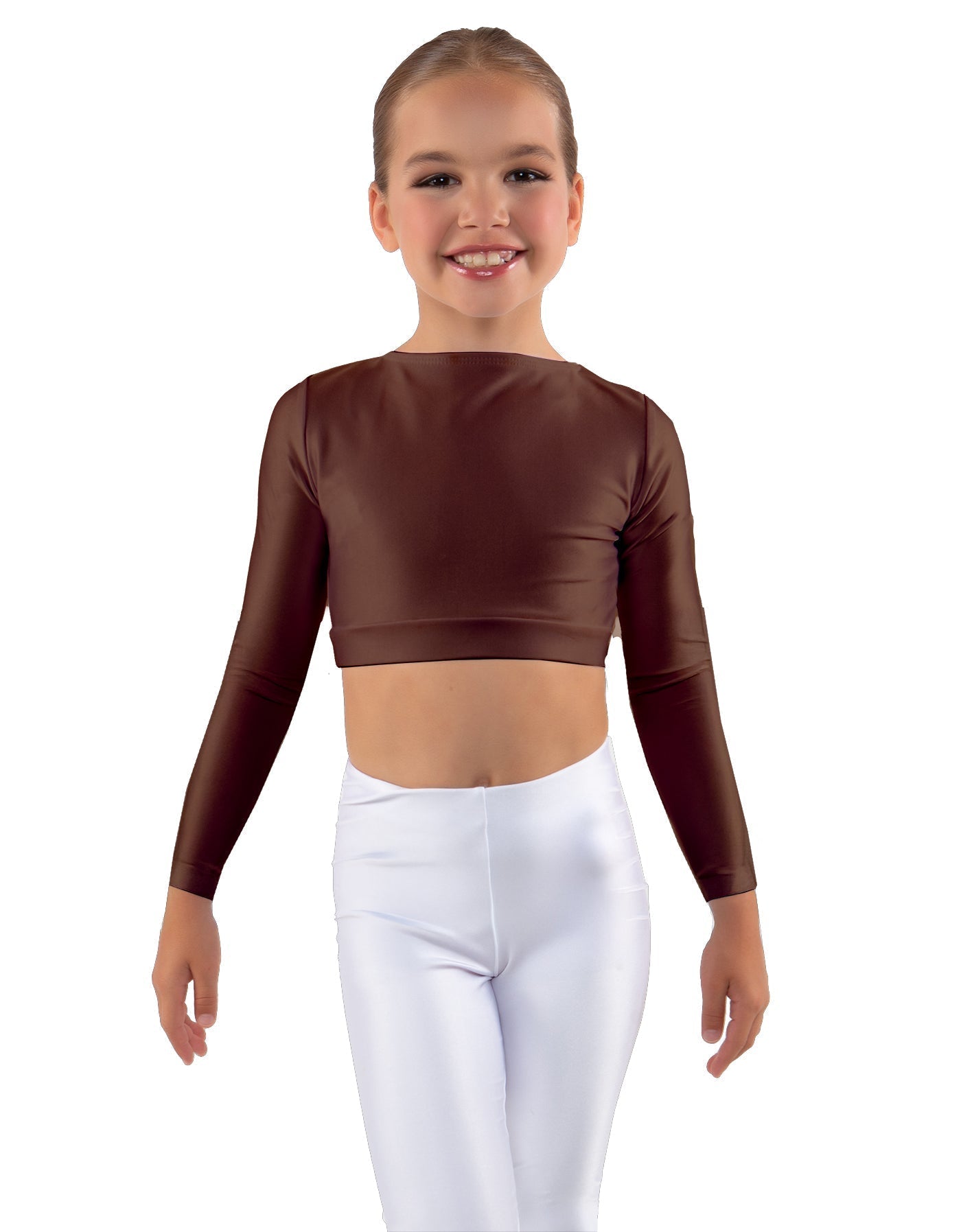 Solid Lycra LS Crew Neck Crop Top