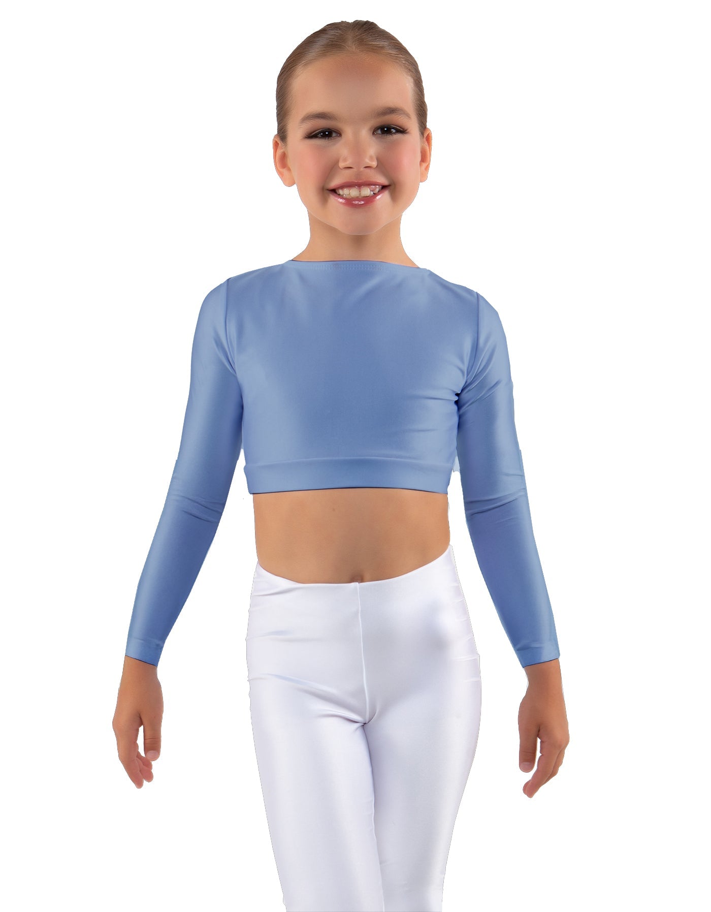 Solid Lycra LS Crew Neck Crop Top