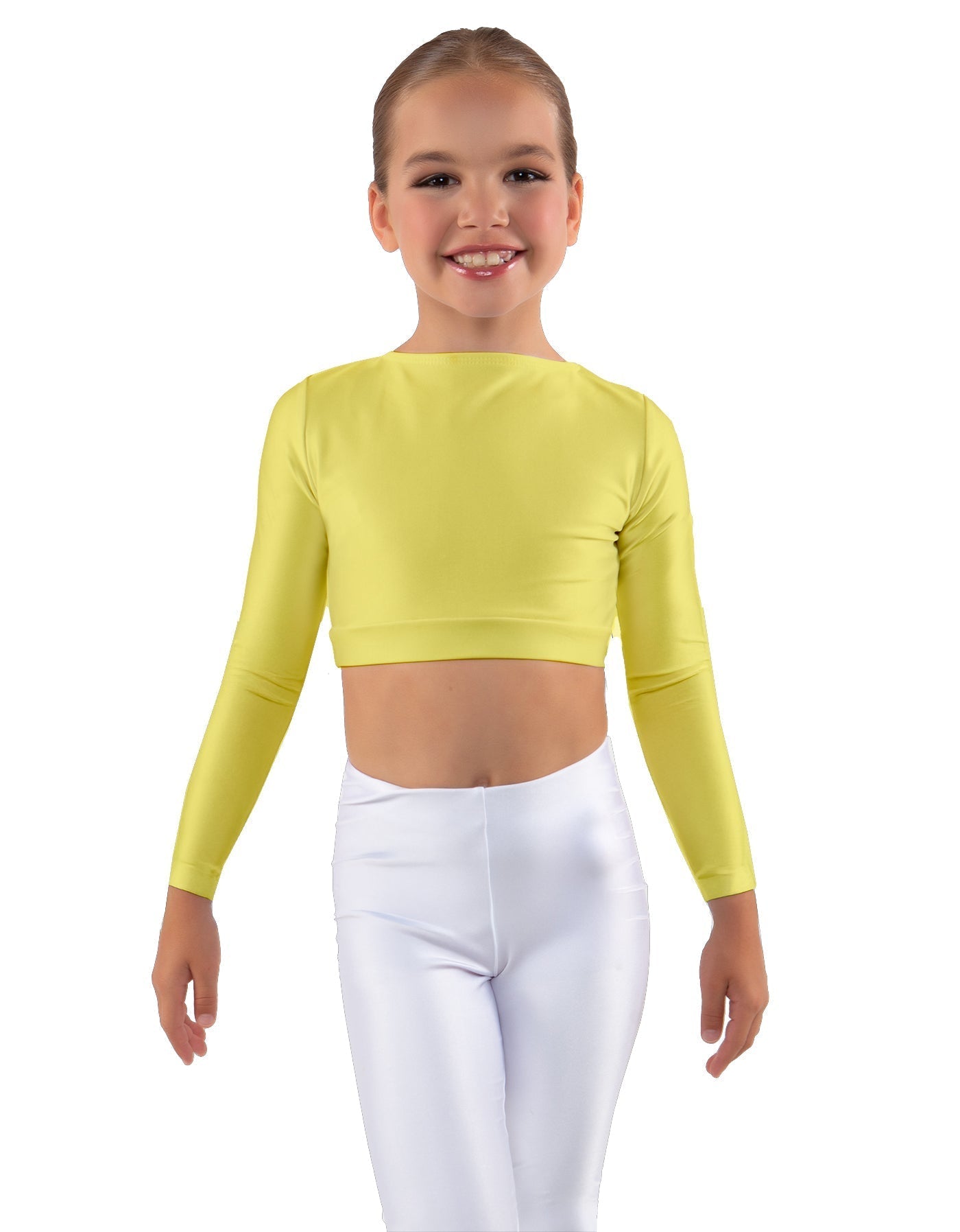 Solid Lycra LS Crew Neck Crop Top