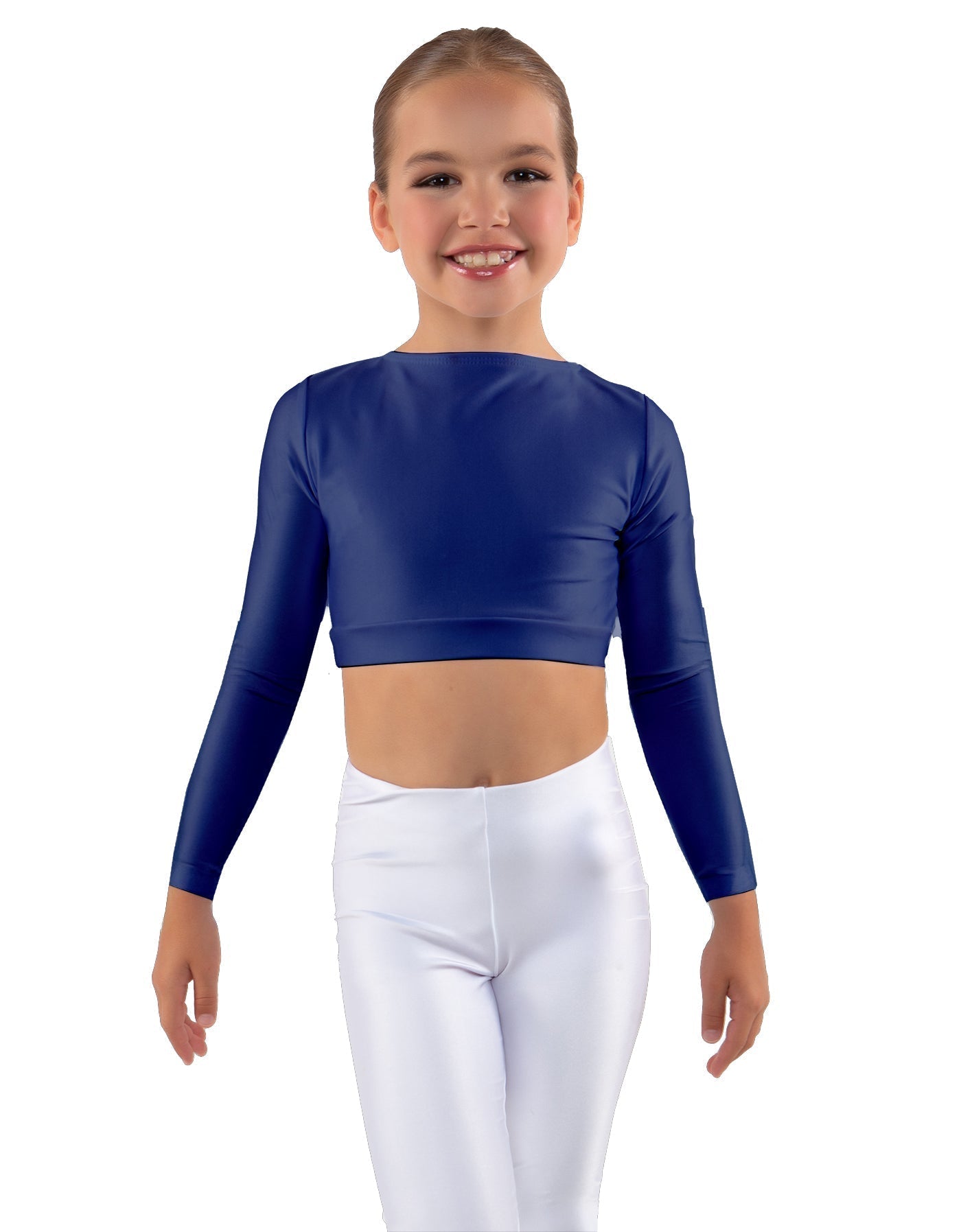 Solid Lycra LS Crew Neck Crop Top