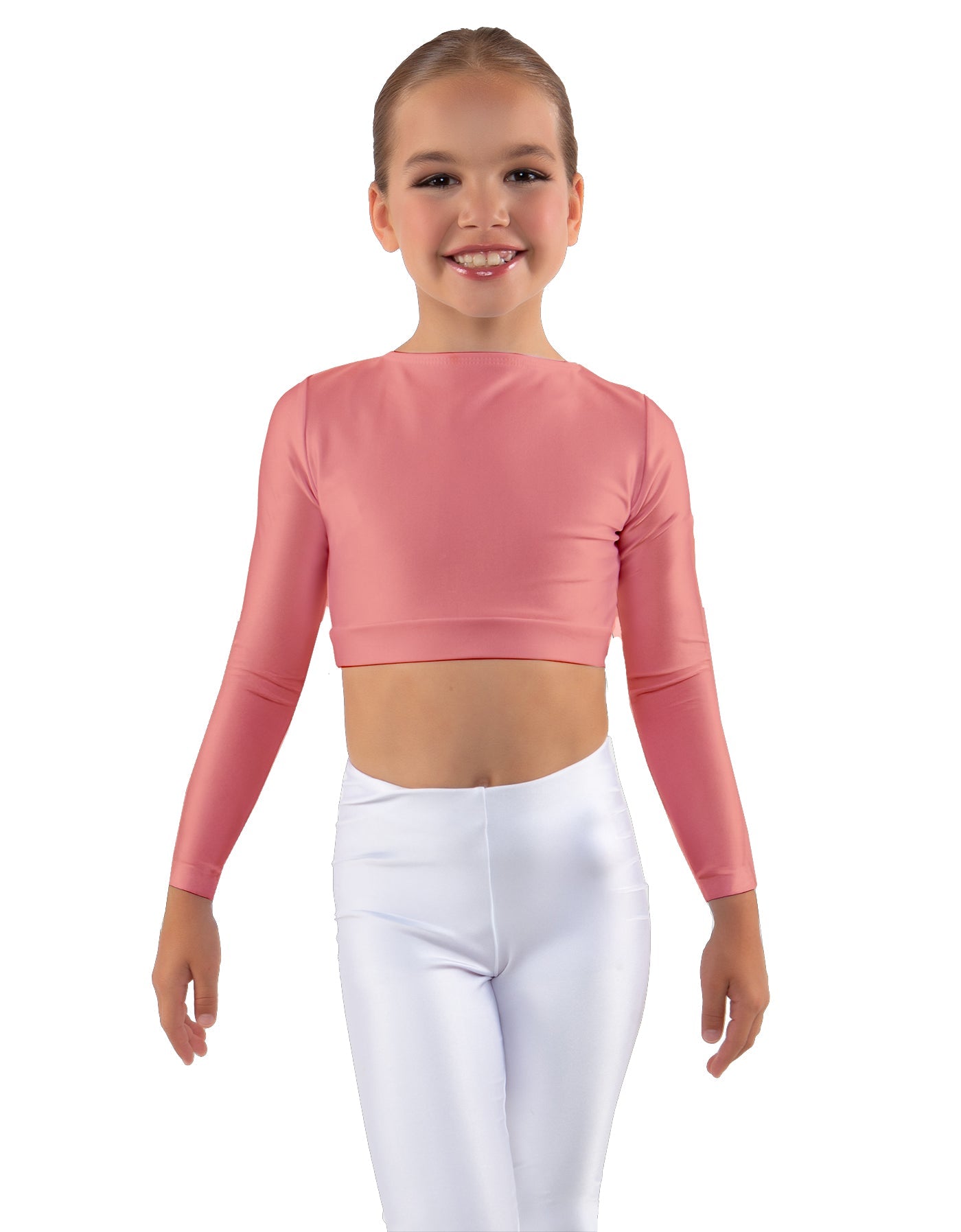 Solid Lycra LS Crew Neck Crop Top