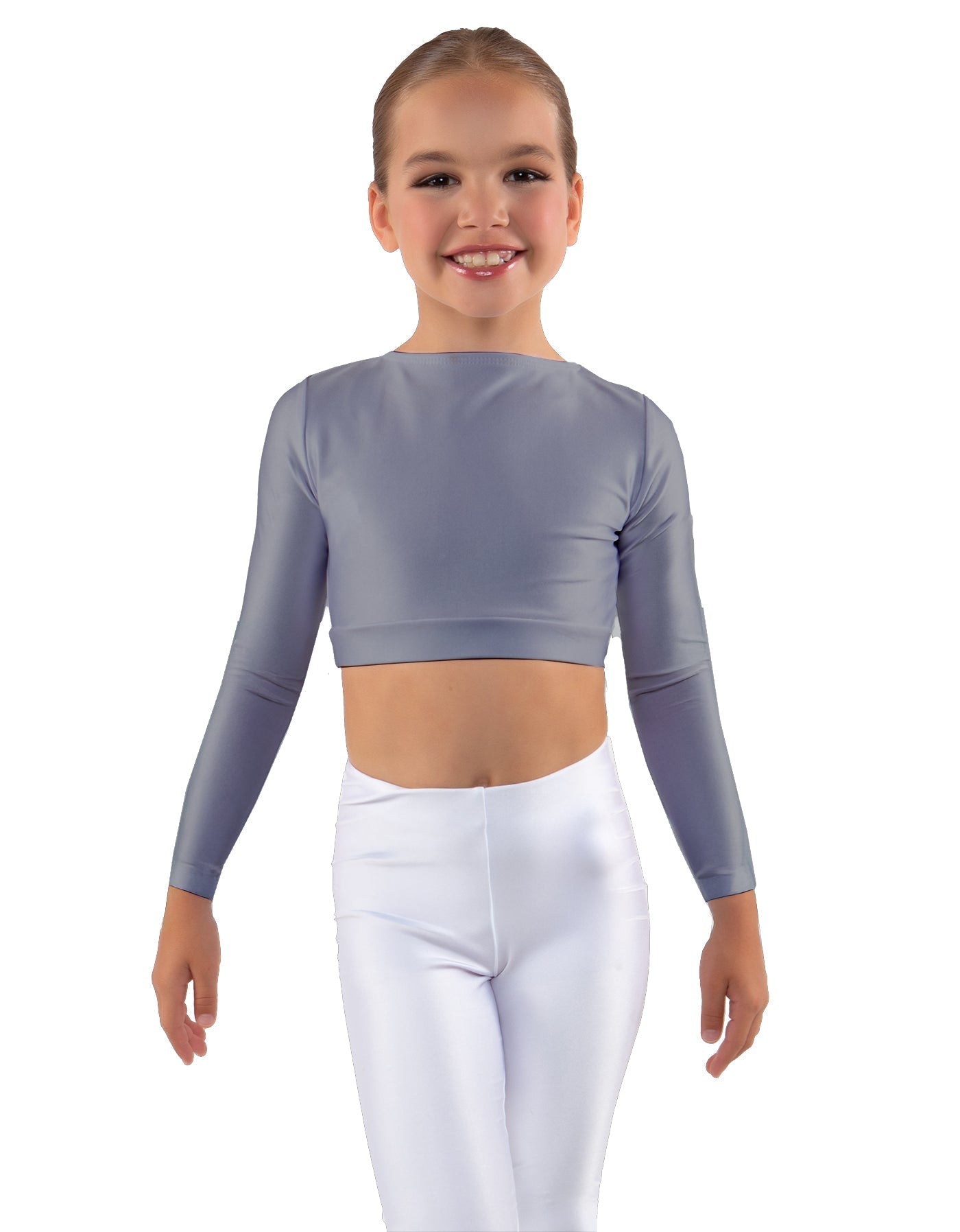 Solid Lycra LS Crew Neck Crop Top