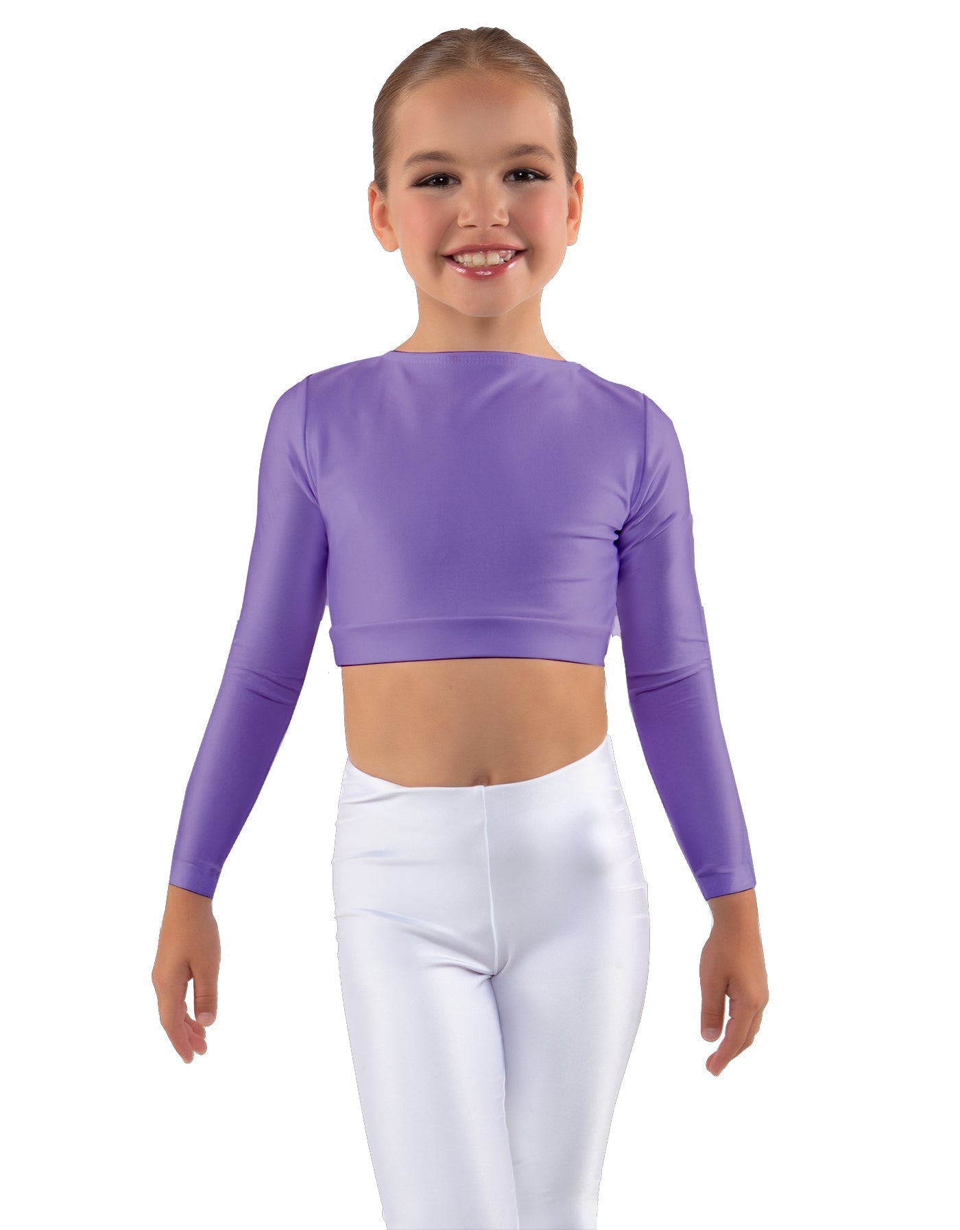 Solid Lycra LS Crew Neck Crop Top
