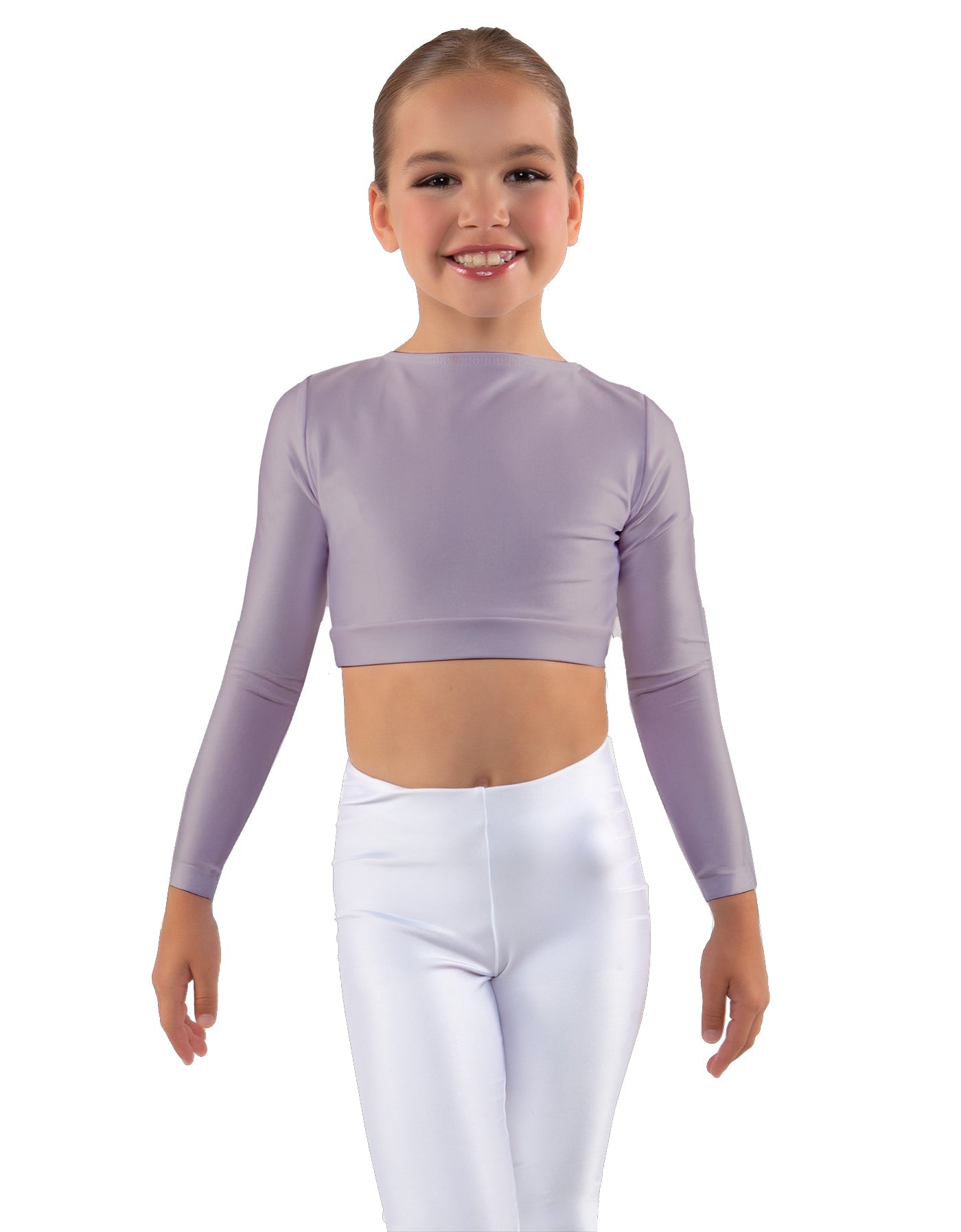 Solid Lycra LS Crew Neck Crop Top