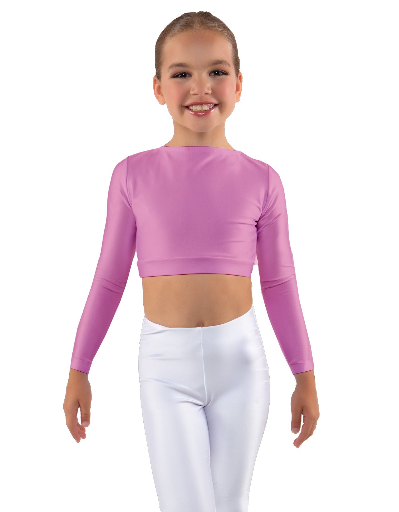 Solid Lycra LS Crew Neck Crop Top