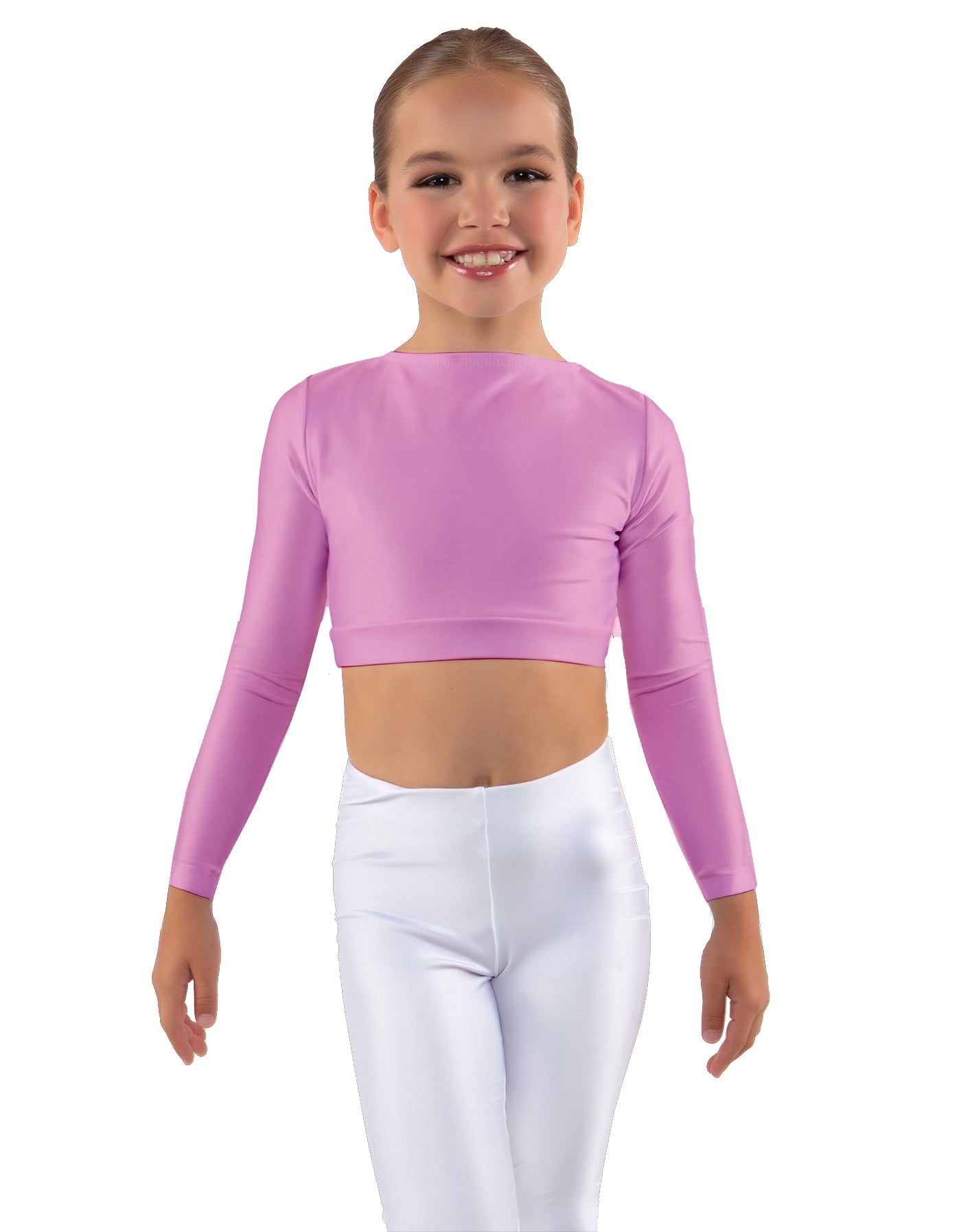 Solid Lycra LS Crew Neck Crop Top