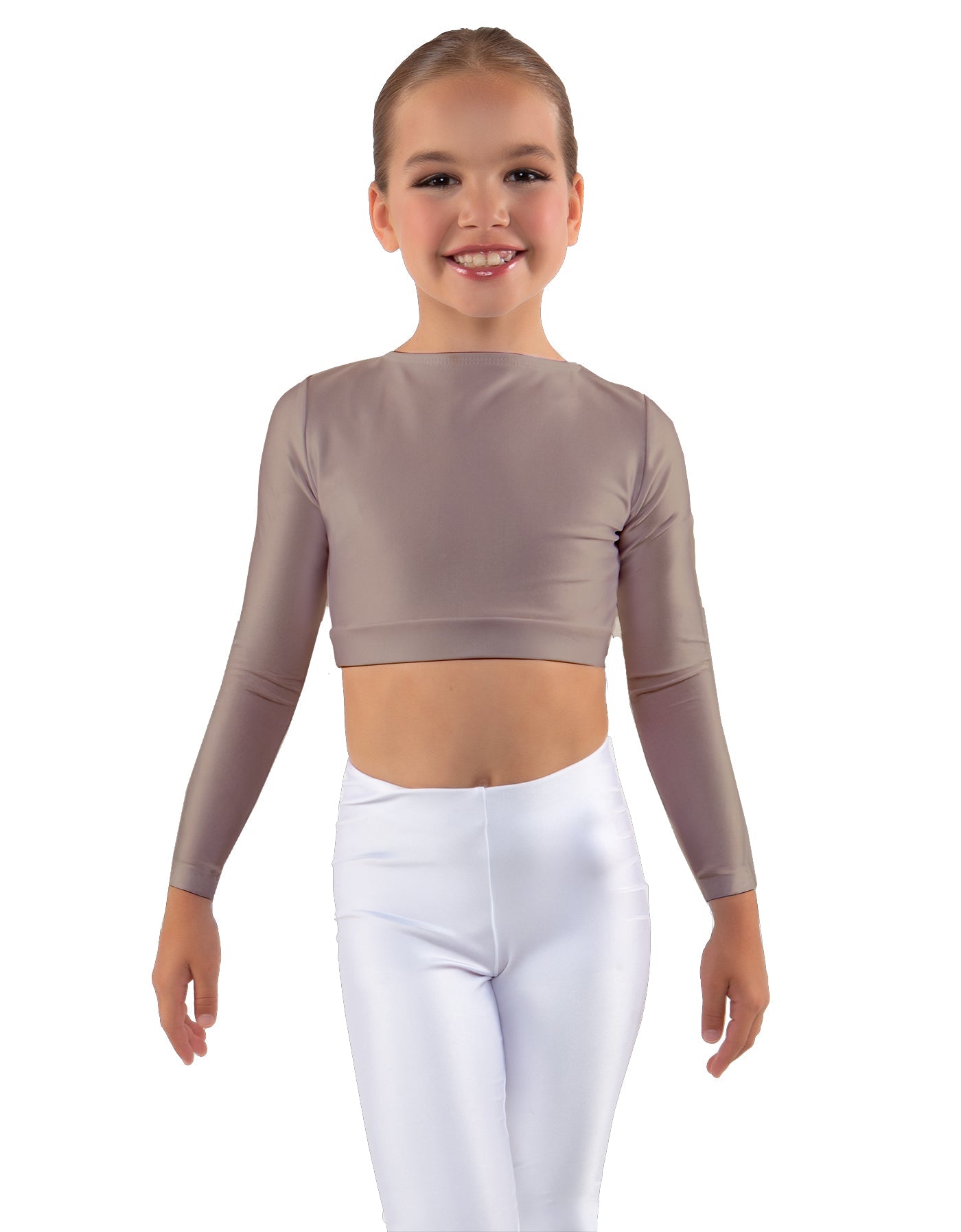 Solid Lycra LS Crew Neck Crop Top