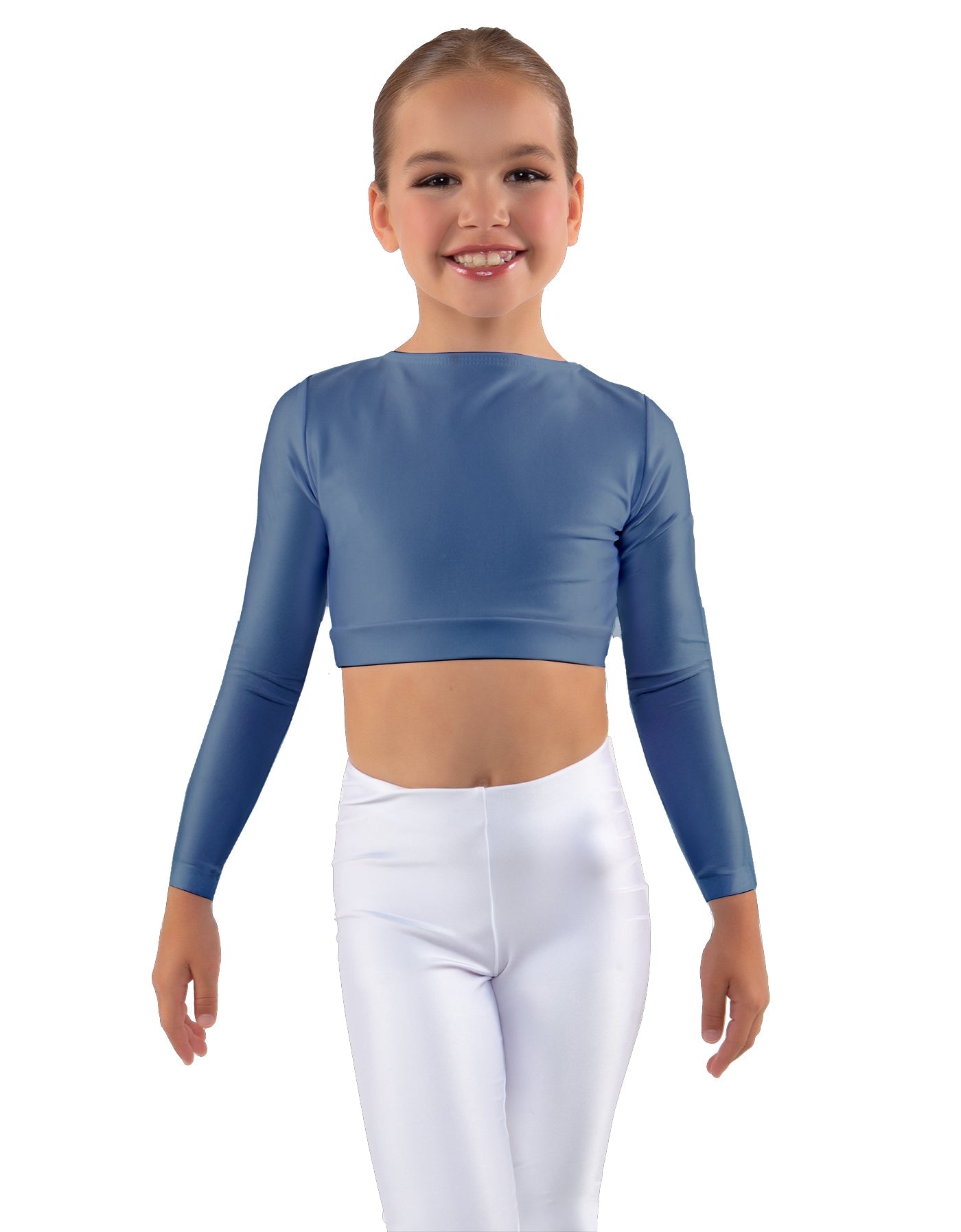 Solid Lycra LS Crew Neck Crop Top