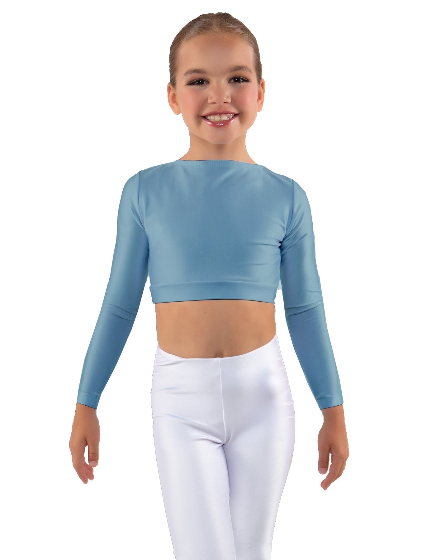 Solid Lycra LS Crew Neck Crop Top