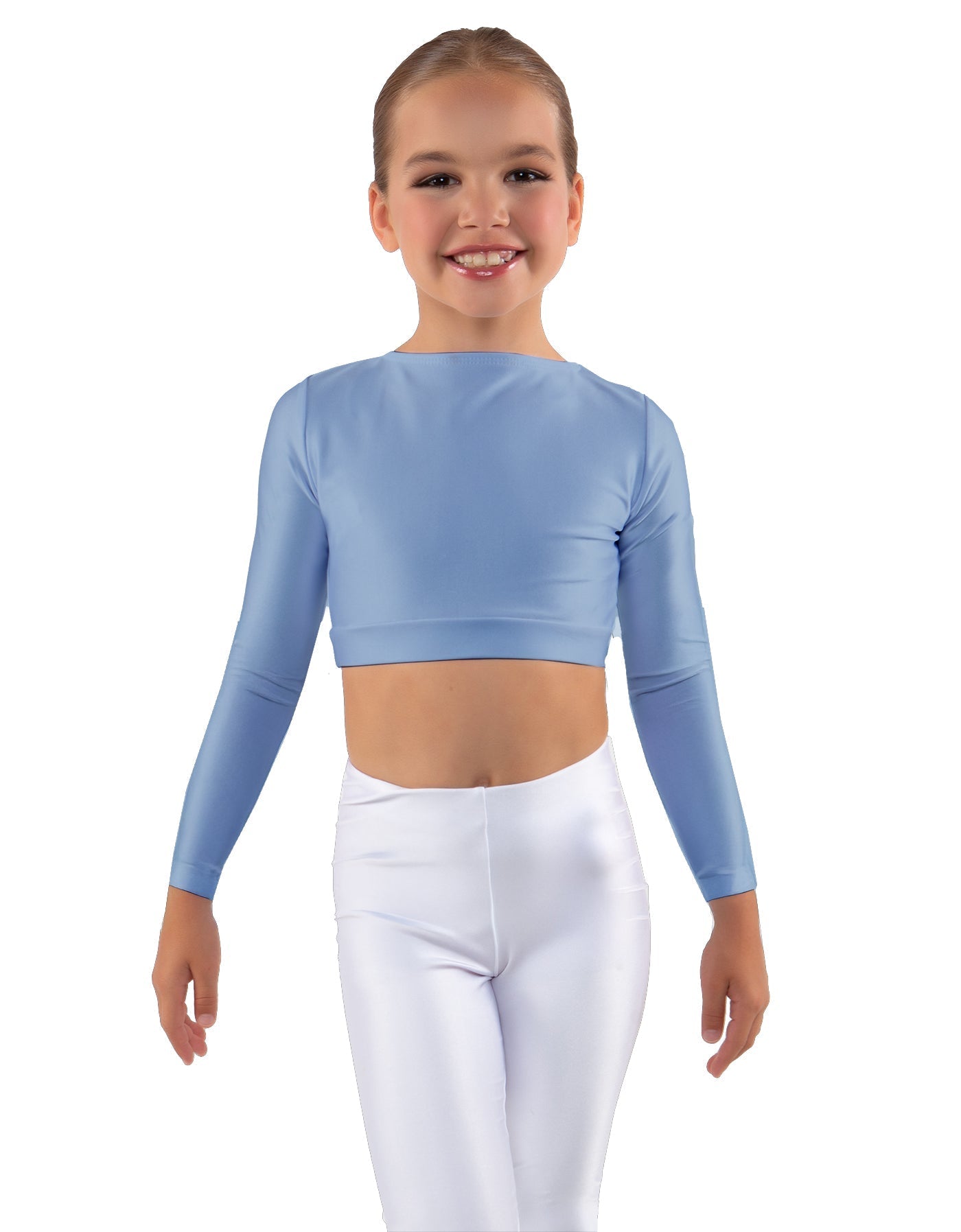 Solid Lycra LS Crew Neck Crop Top