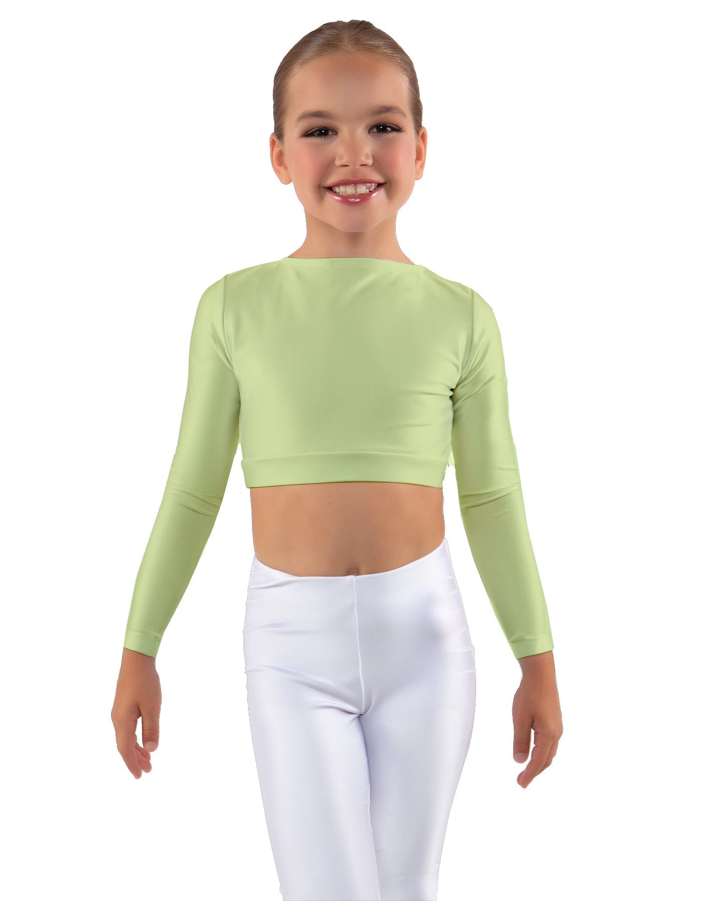 Solid Lycra LS Crew Neck Crop Top