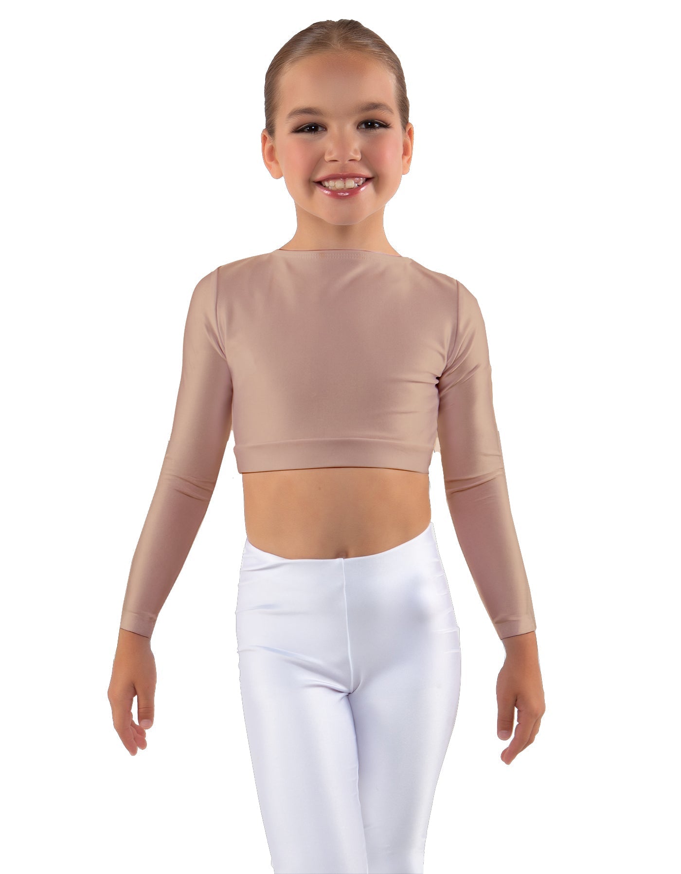 Solid Lycra LS Crew Neck Crop Top