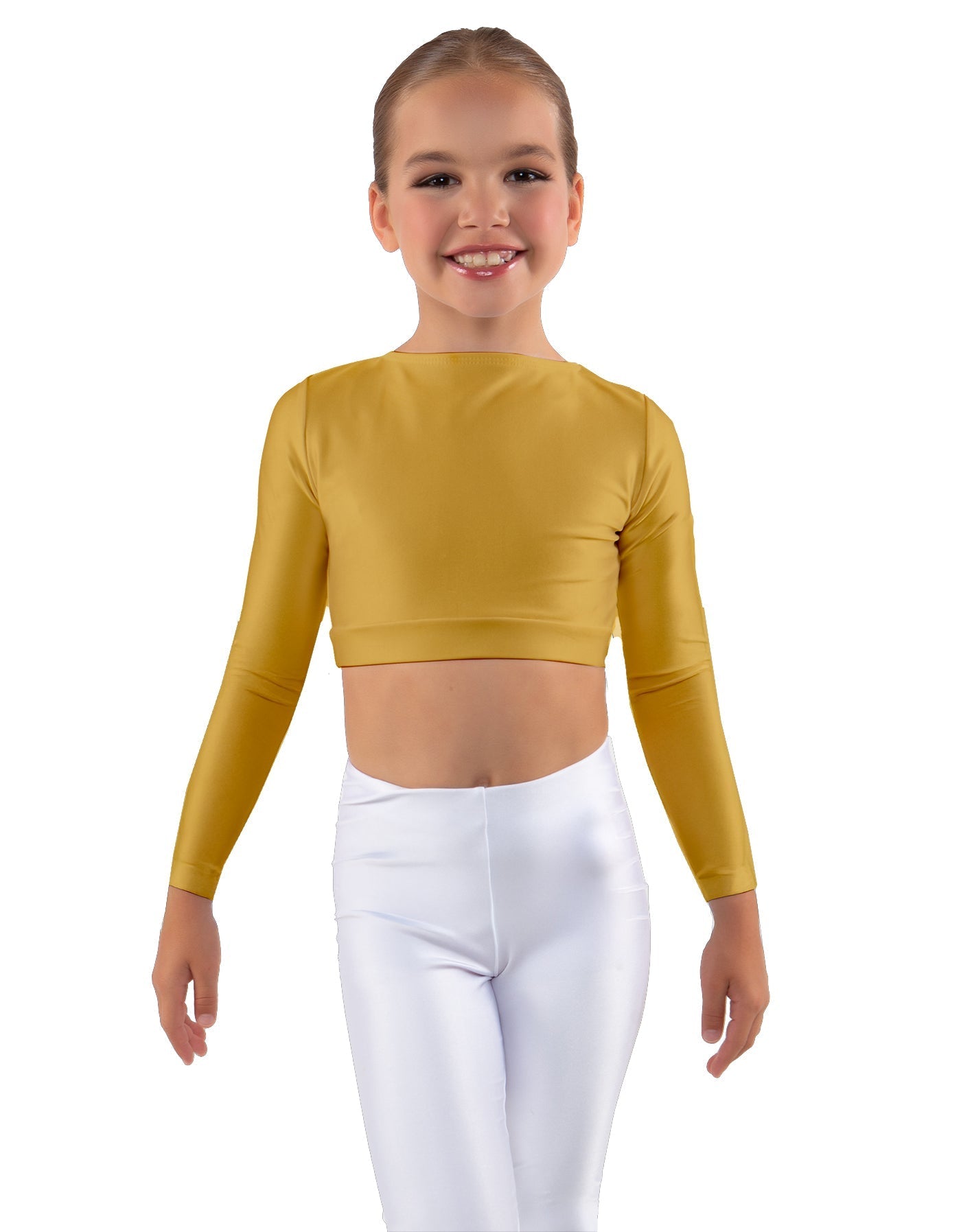 Solid Lycra LS Crew Neck Crop Top