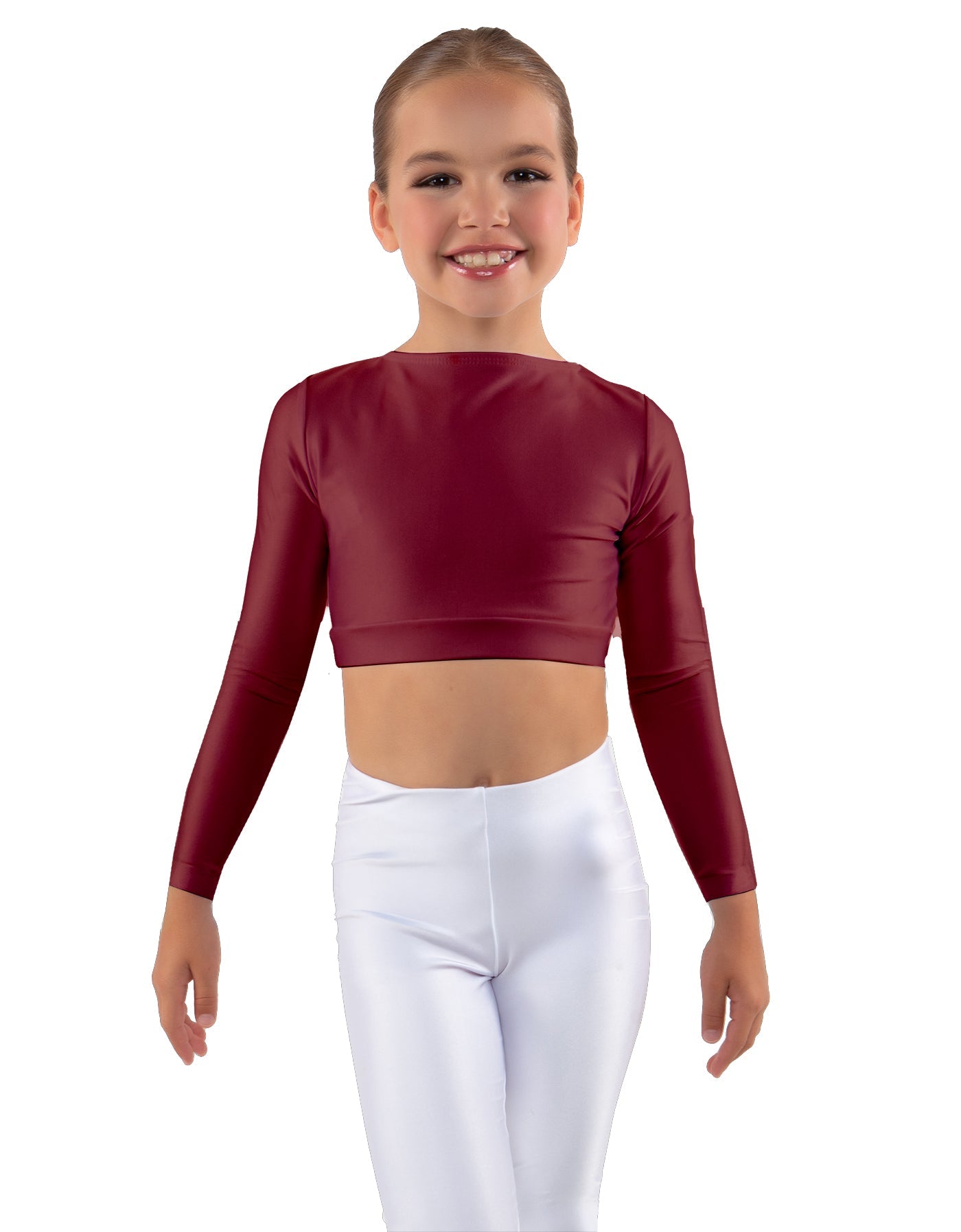 Solid Lycra LS Crew Neck Crop Top
