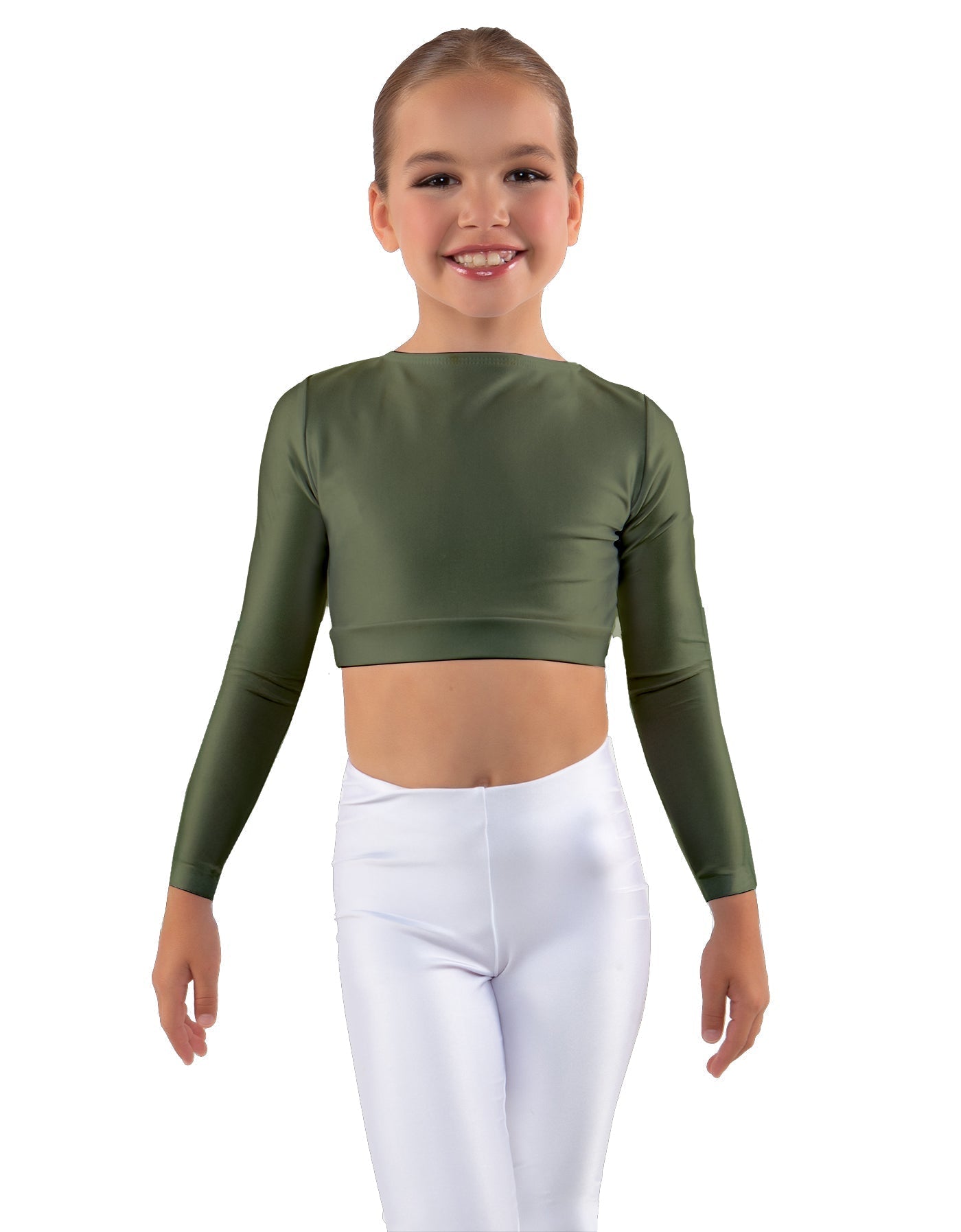 Solid Lycra LS Crew Neck Crop Top