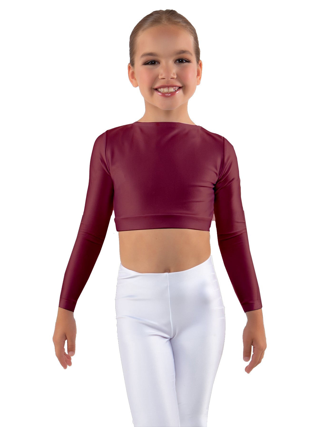 Solid Lycra LS Crew Neck Crop Top