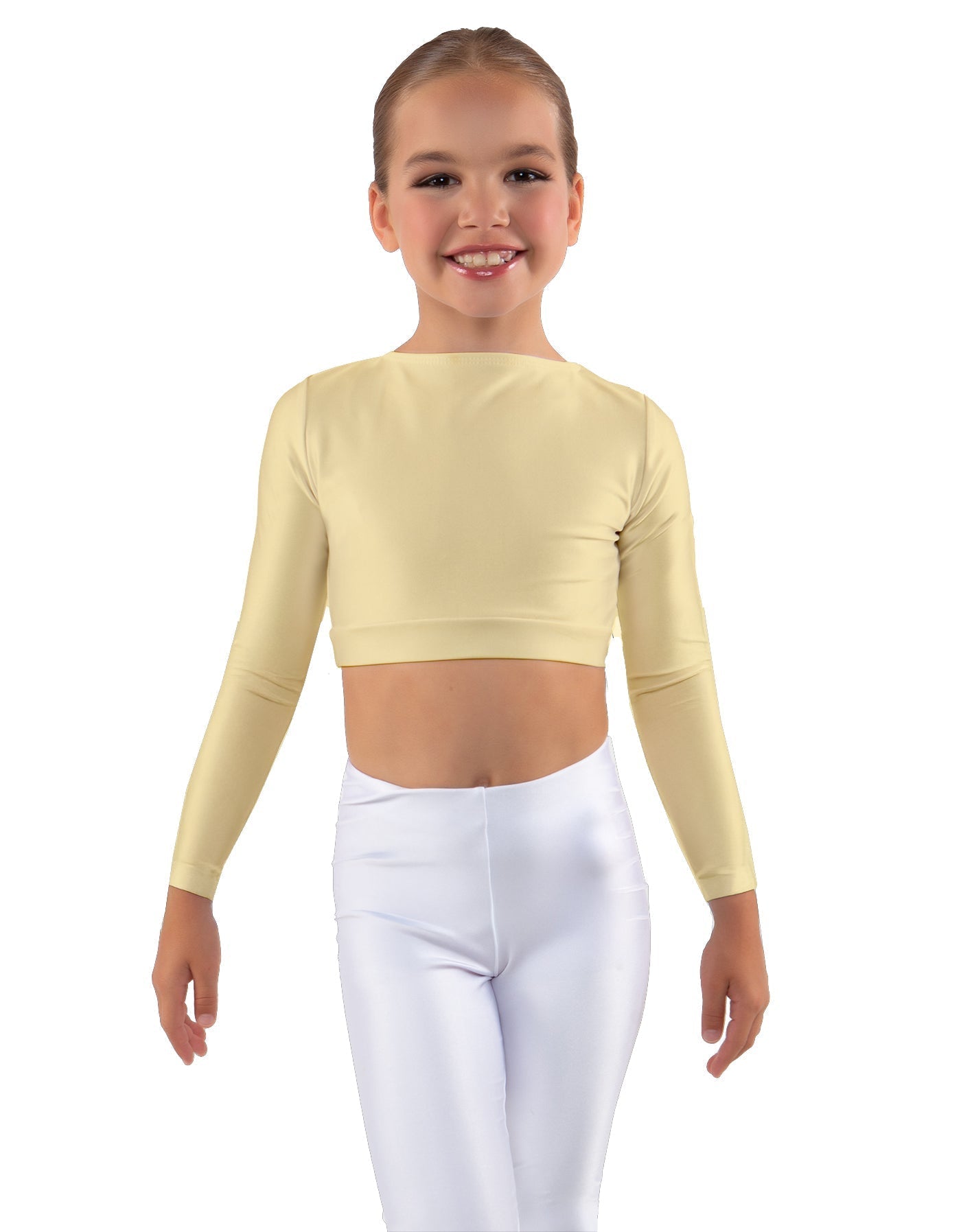 Solid Lycra LS Crew Neck Crop Top