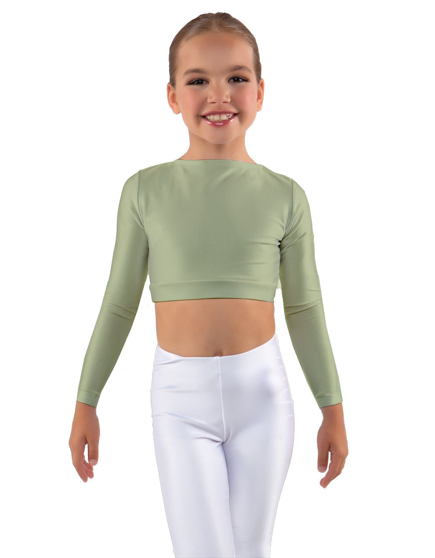 Solid Lycra LS Crew Neck Crop Top