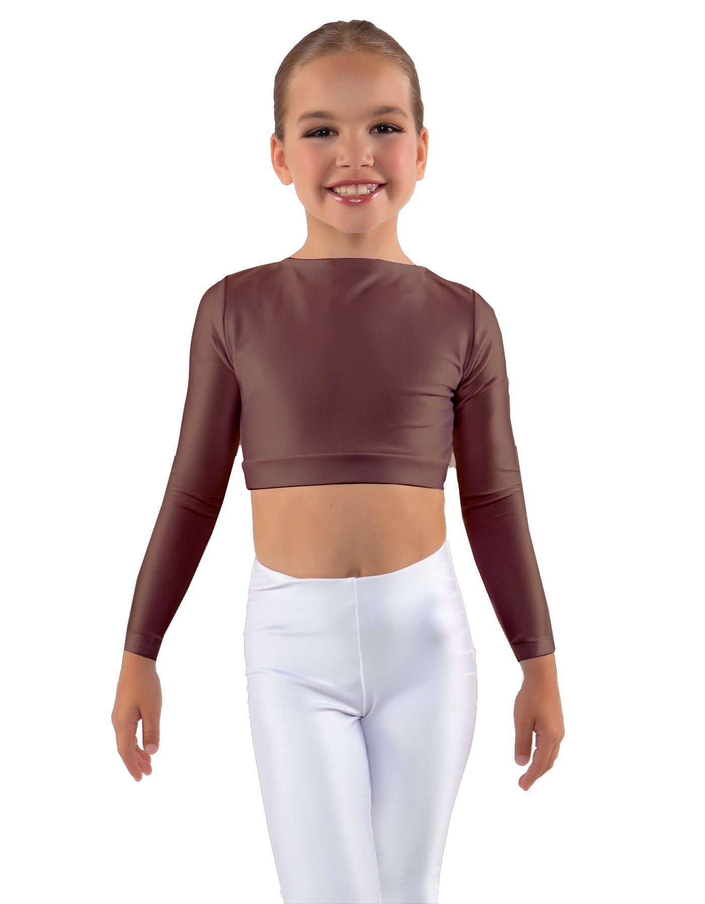 Solid Lycra LS Crew Neck Crop Top