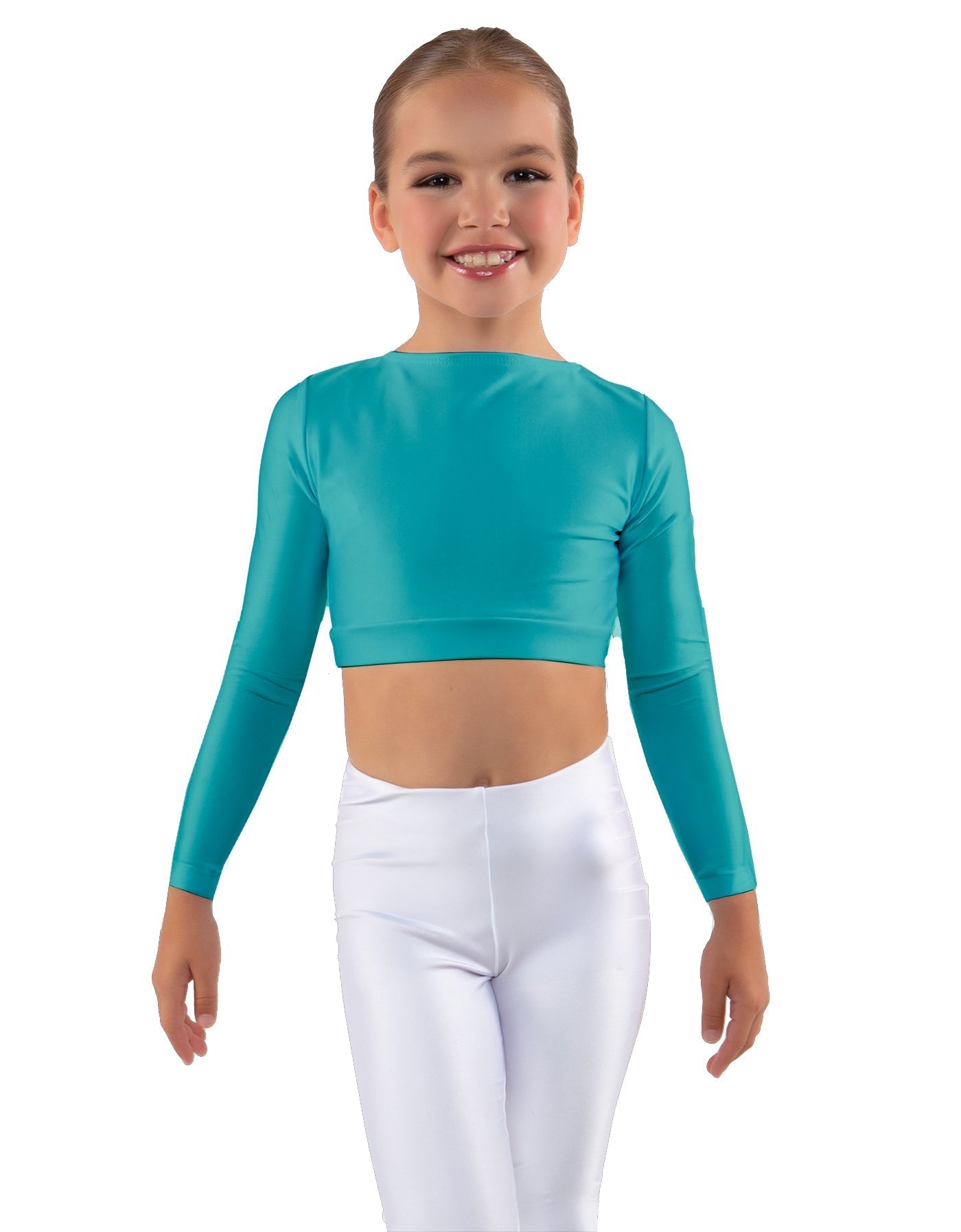 Solid Lycra LS Crew Neck Crop Top