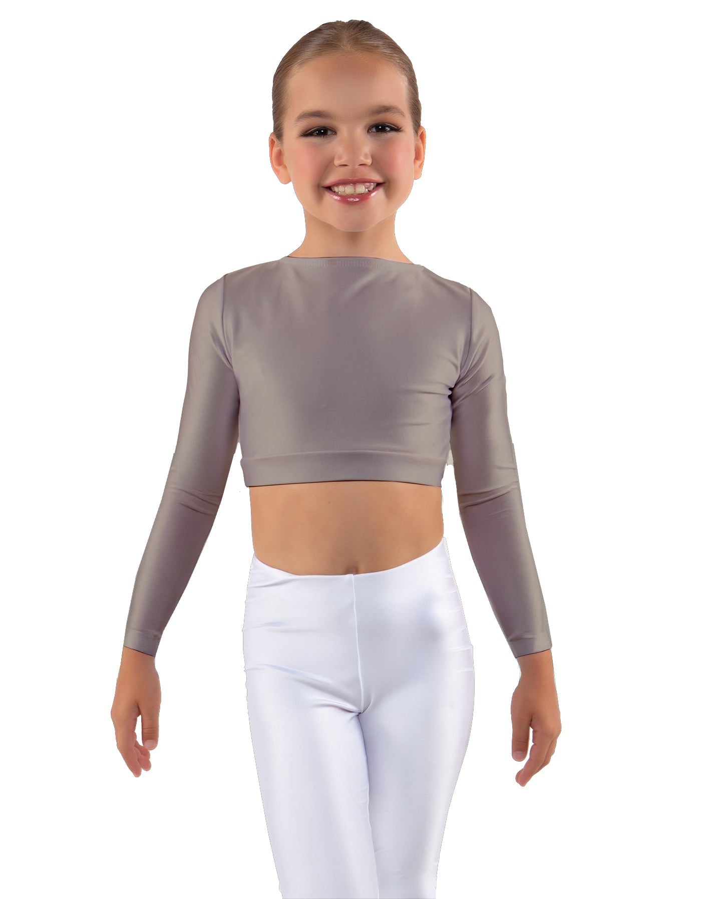 Solid Lycra LS Crew Neck Crop Top