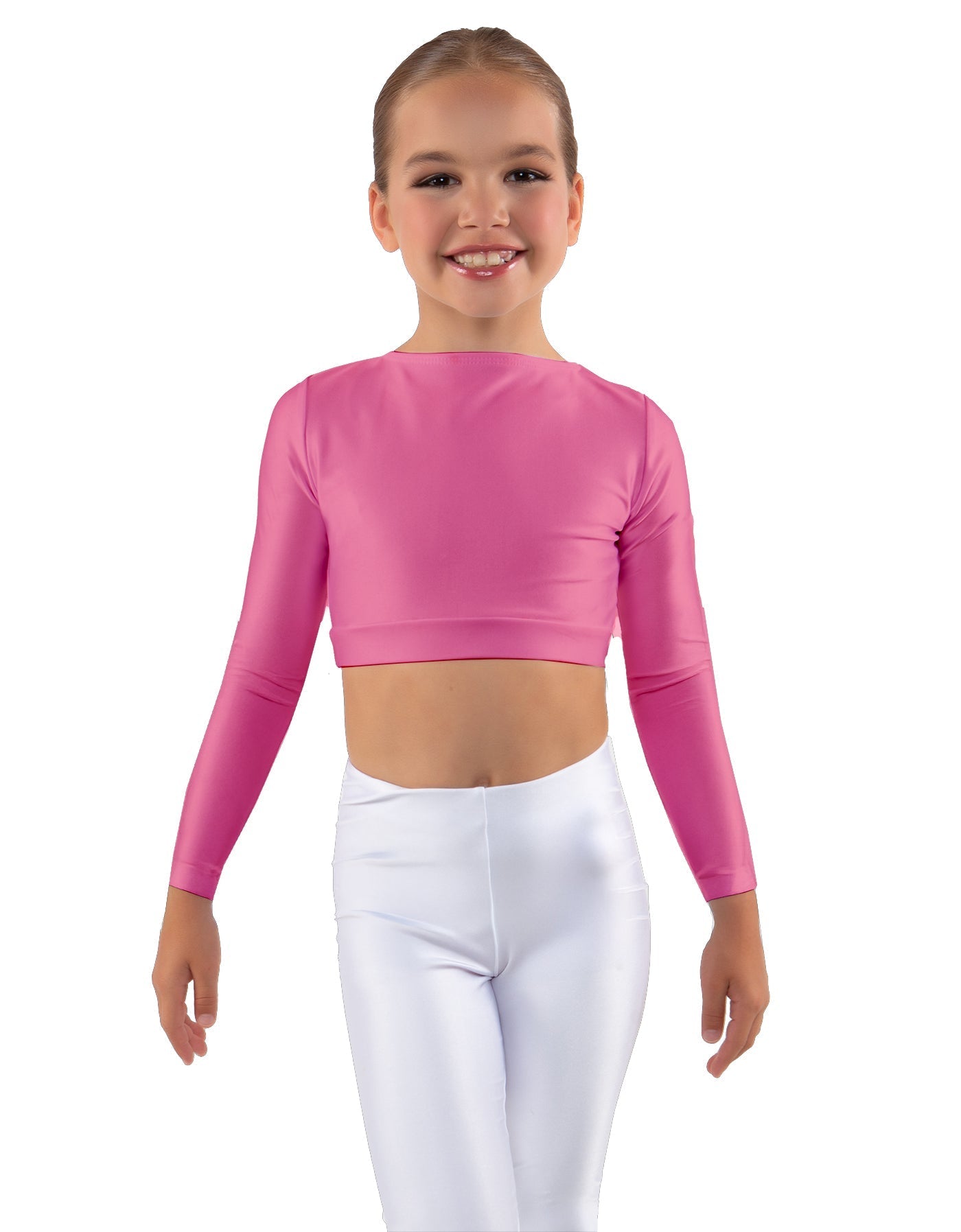 Solid Lycra LS Crew Neck Crop Top
