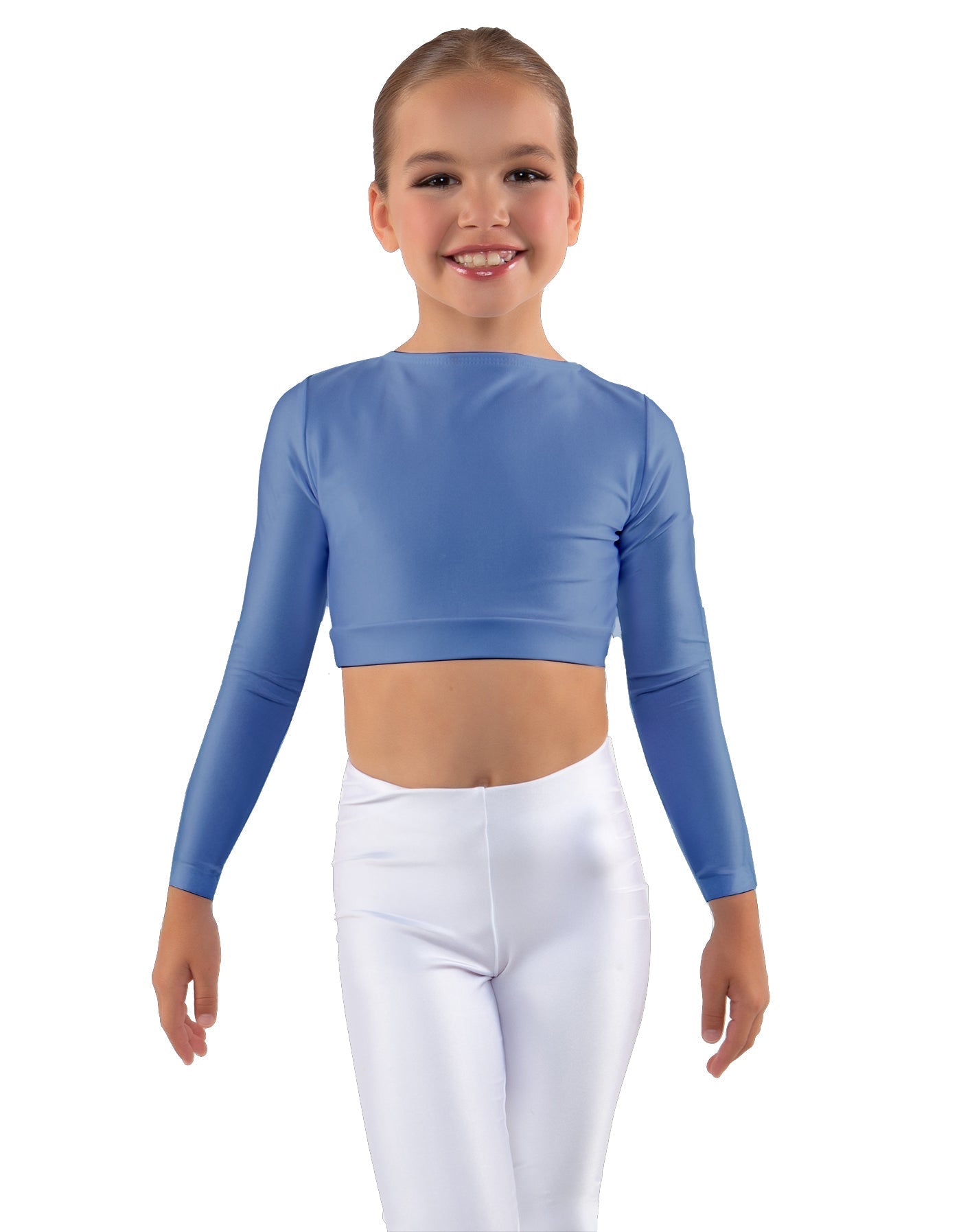 Solid Lycra LS Crew Neck Crop Top