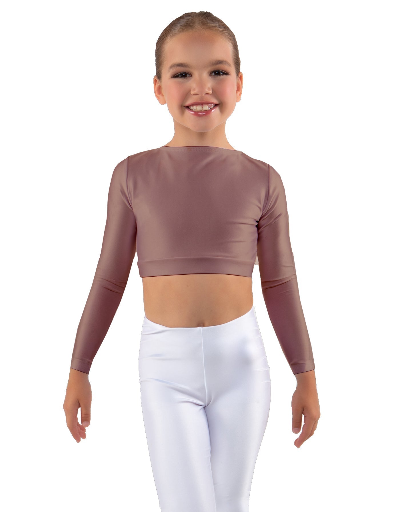 Solid Lycra LS Crew Neck Crop Top