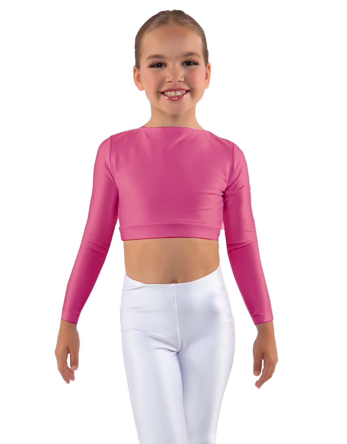 Solid Lycra LS Crew Neck Crop Top