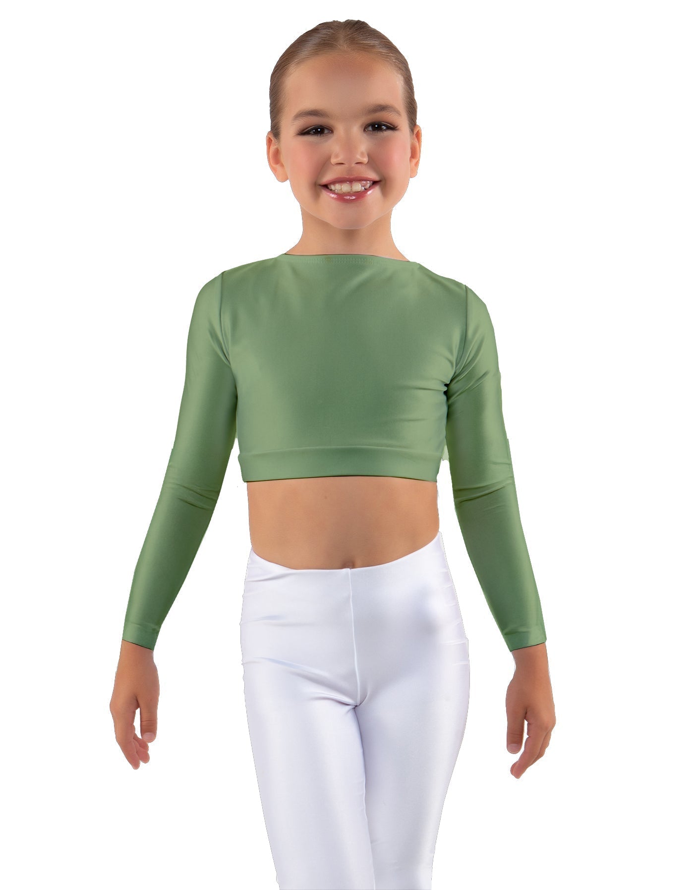 Solid Lycra LS Crew Neck Crop Top