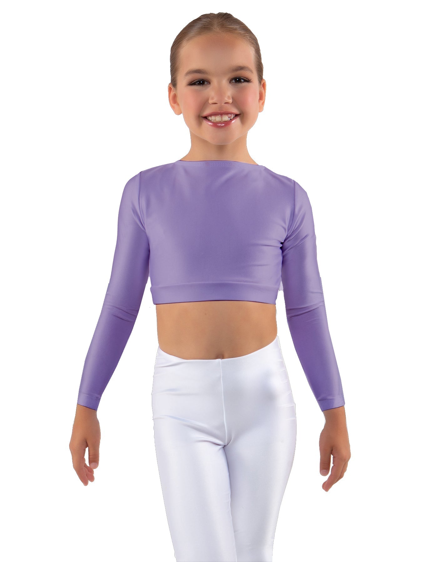 Solid Lycra LS Crew Neck Crop Top