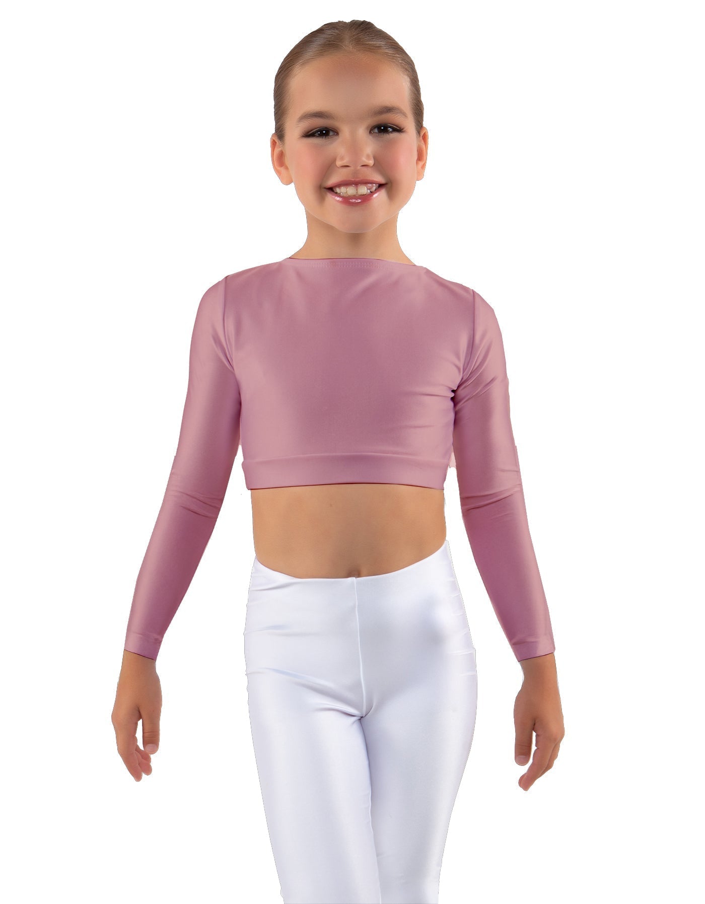 Solid Lycra LS Crew Neck Crop Top