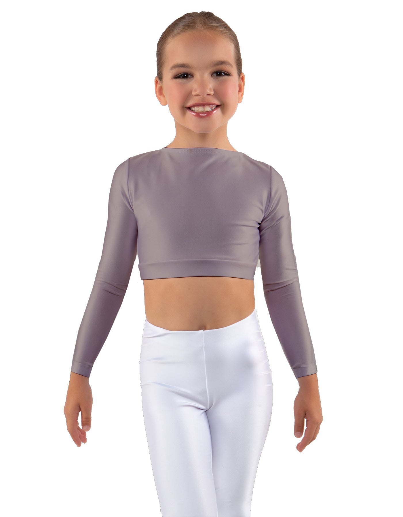 Solid Lycra LS Crew Neck Crop Top