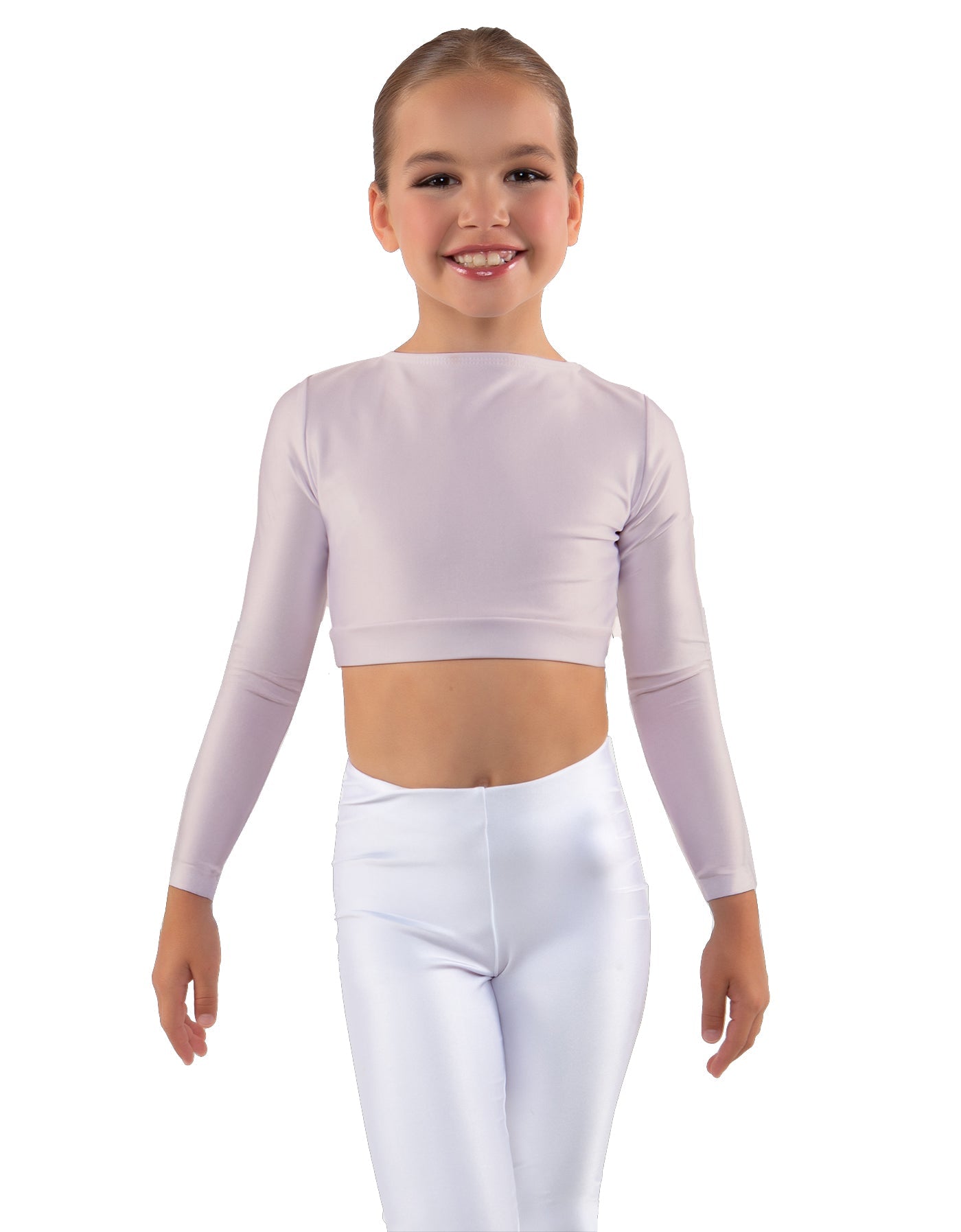 Solid Lycra LS Crew Neck Crop Top