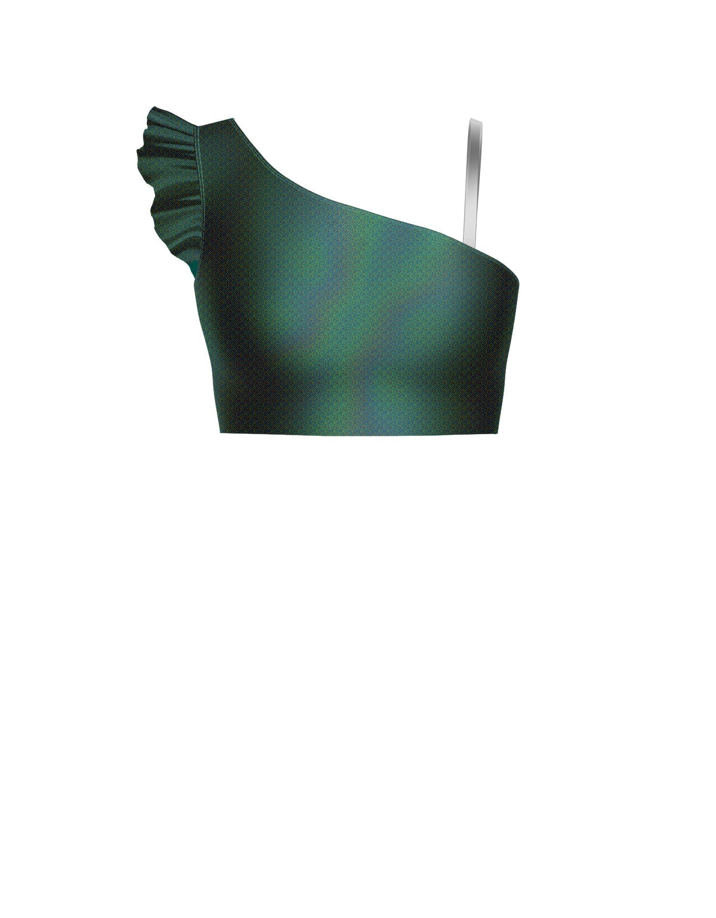 Hologram One Shoulder Crop Top With Gather Sleeve