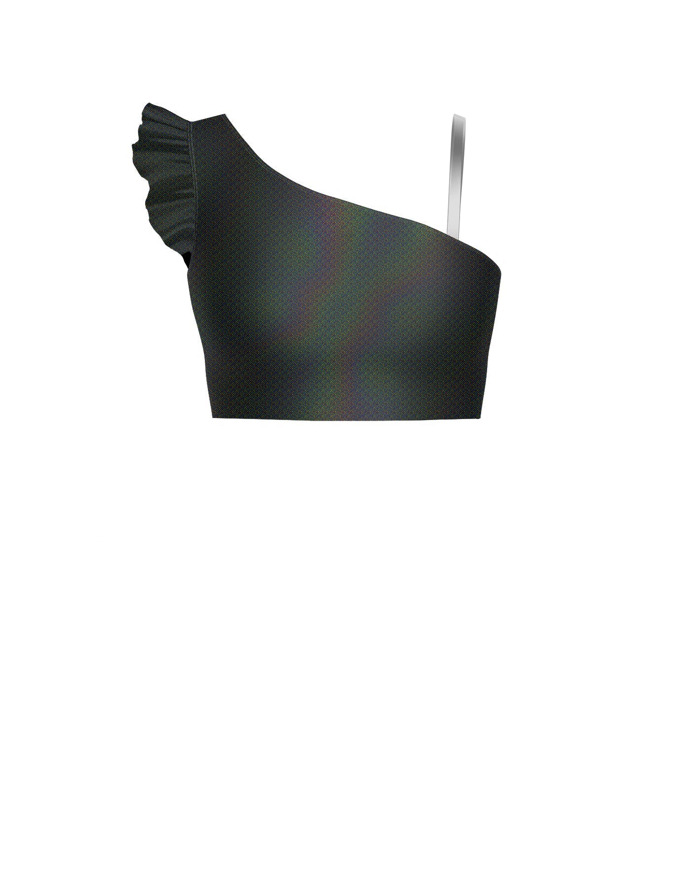 Hologram One Shoulder Crop Top With Gather Sleeve