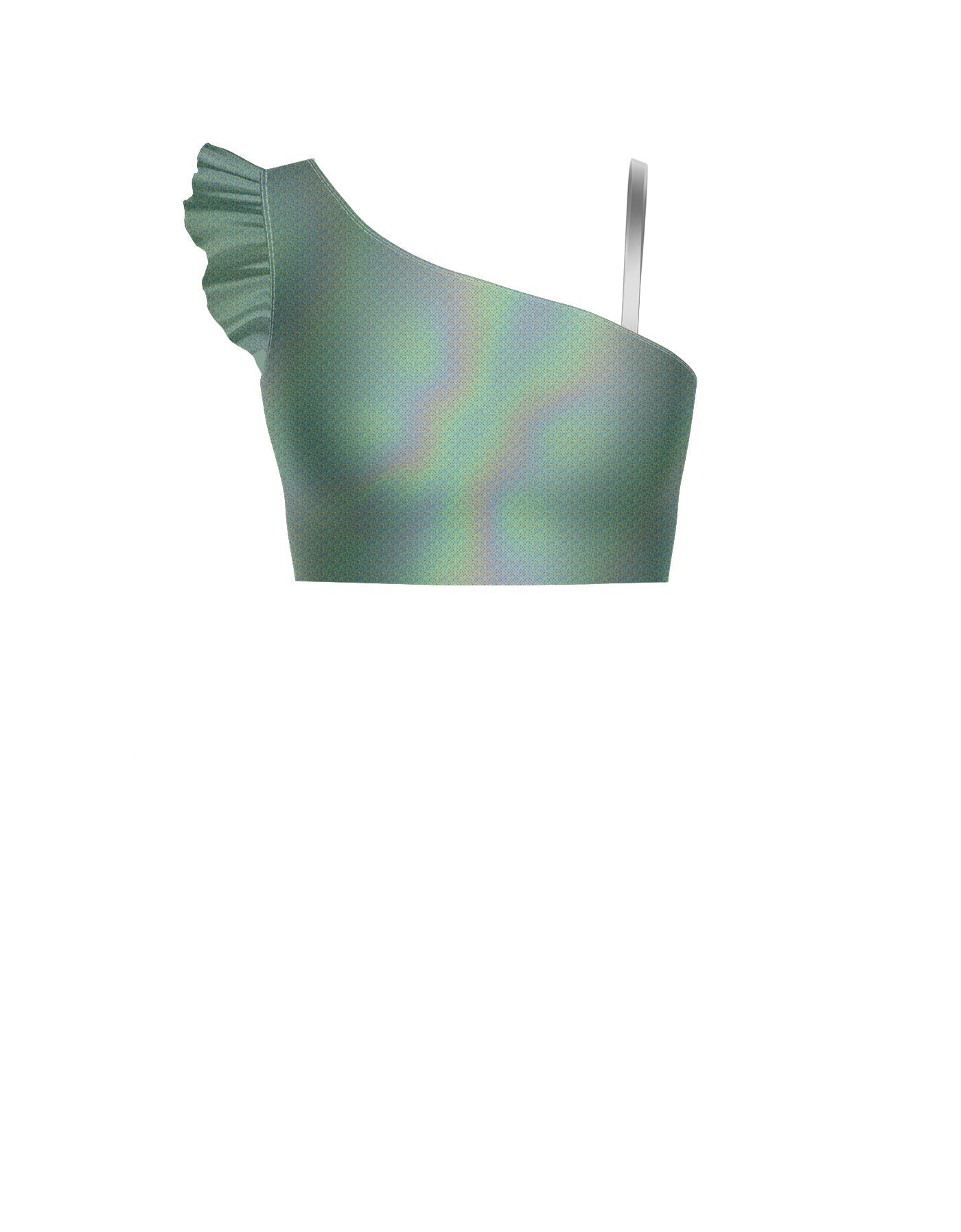 Hologram One Shoulder Crop Top With Gather Sleeve