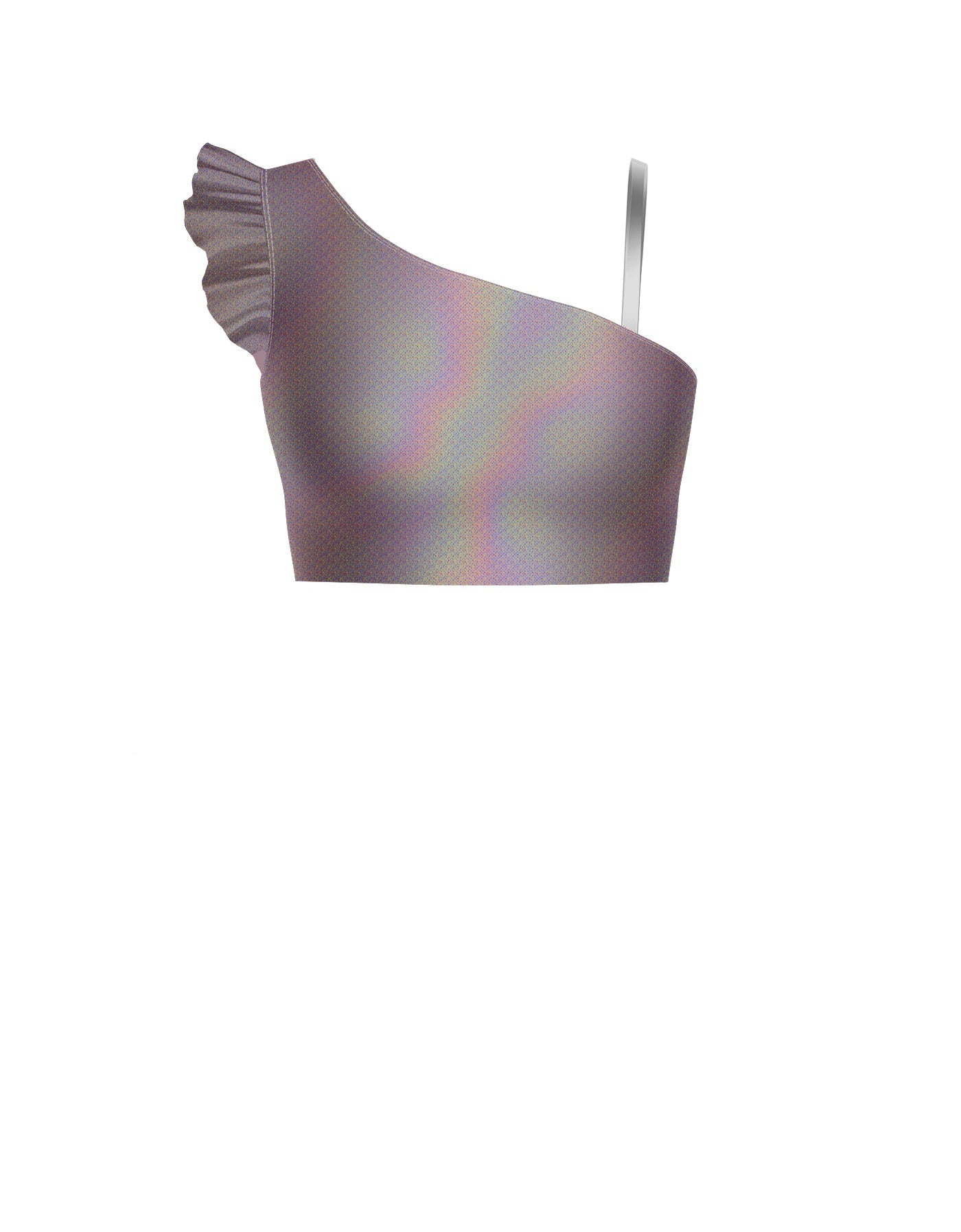Hologram One Shoulder Crop Top With Gather Sleeve