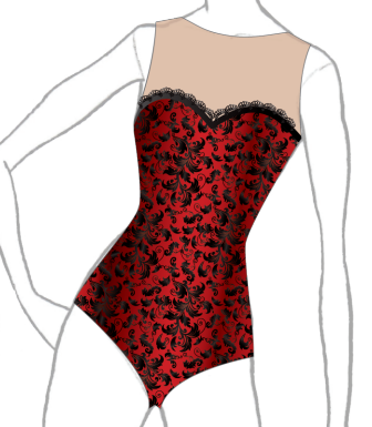 Custom Moulin Rouge Mesh Sleeveless Sweetheart Leotard