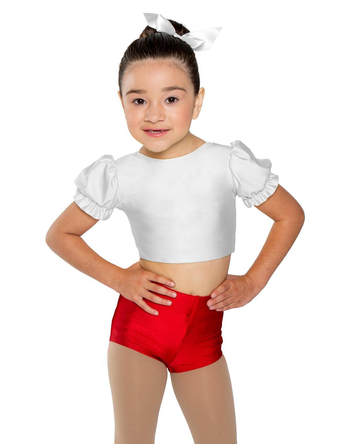 Solid Lycra Puff Sleeve Crop Top