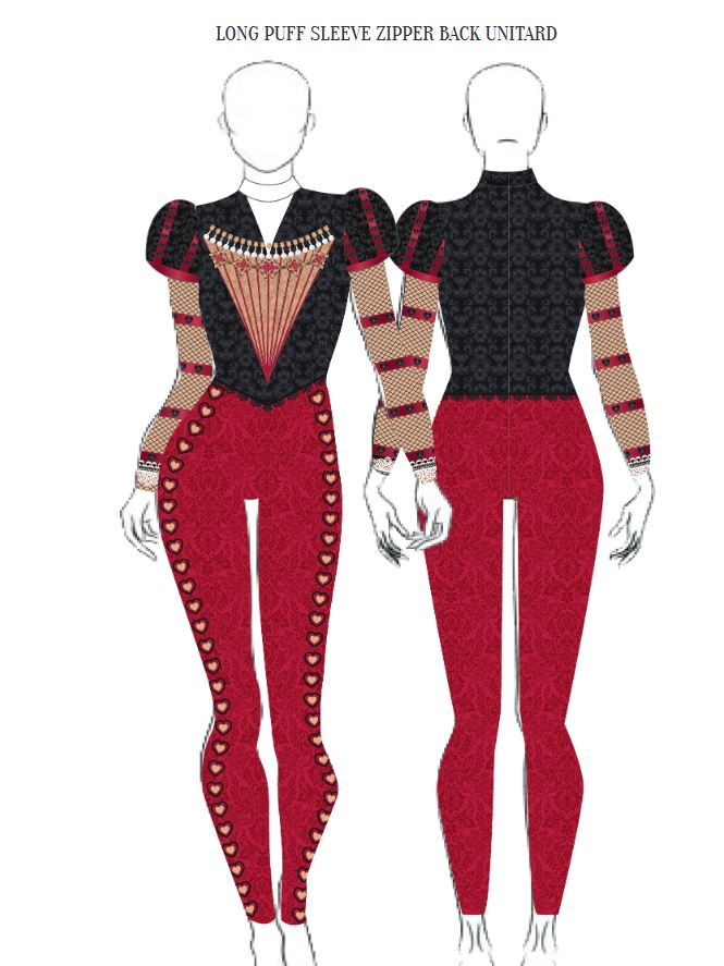 Custom Queen of Hearts Puff LS Tneck Zipper Back Unitard