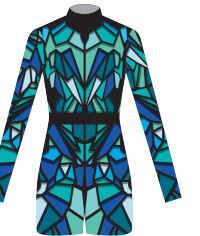 Custom Stained Glass LS Tneck Keyhole Back Biketard
