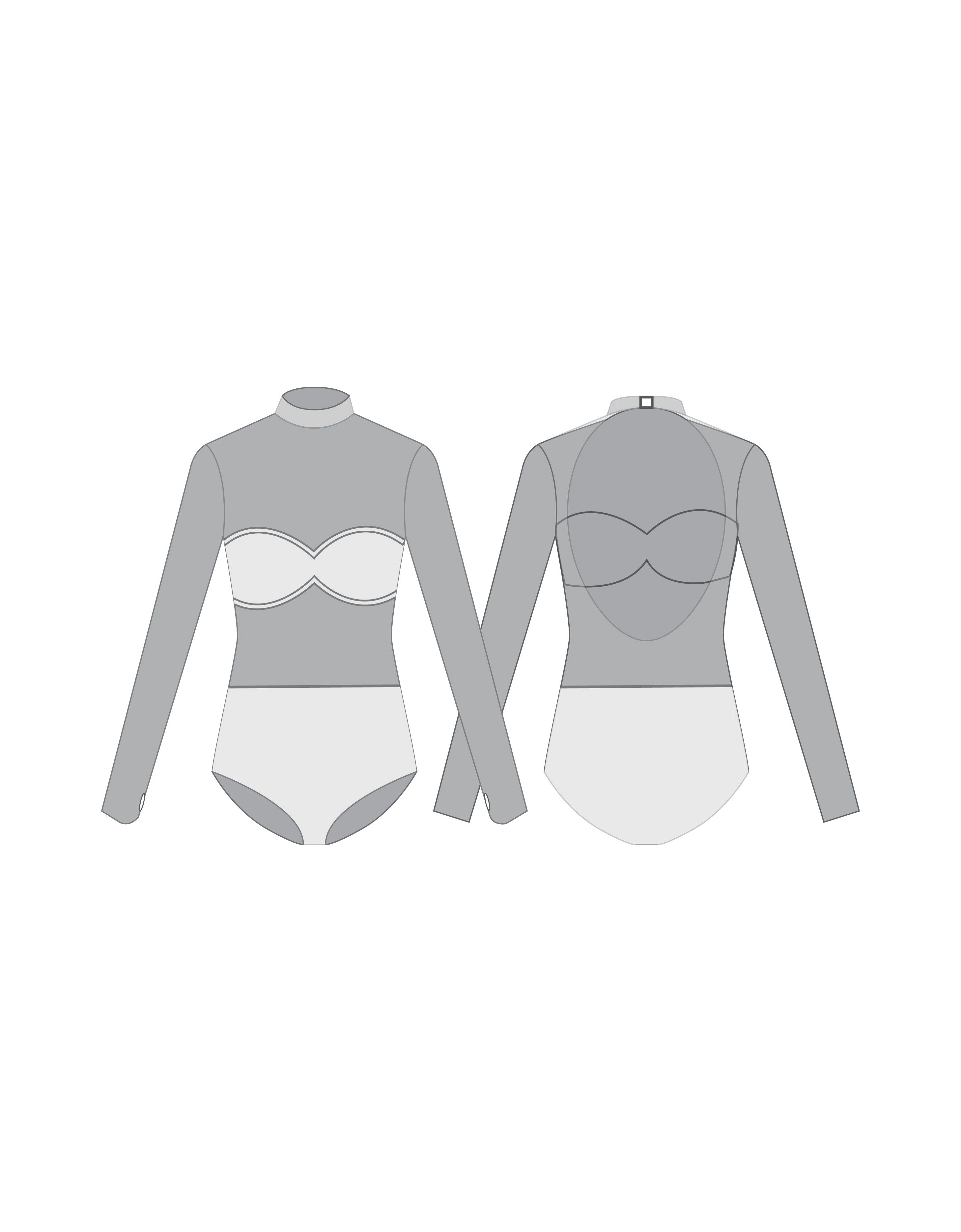 Custom Inked LS TNeck Open Back Leotard with Sweetheart Bandeau and Panty - Lycra & Mesh