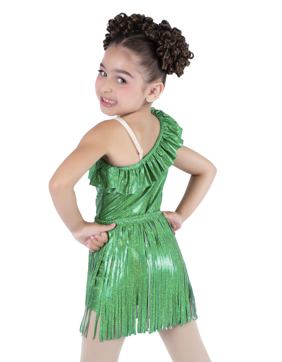 Solid Hologram One Shoulder Leotard with Ruffle