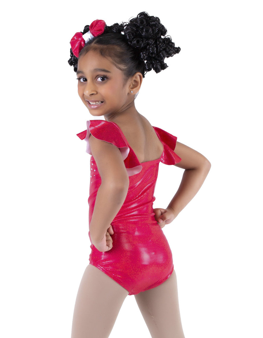 Solid Hologram Cami Leotard with Flutter Sleeves