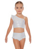 Hologram One Shoulder Crop Top With Gather Sleeve