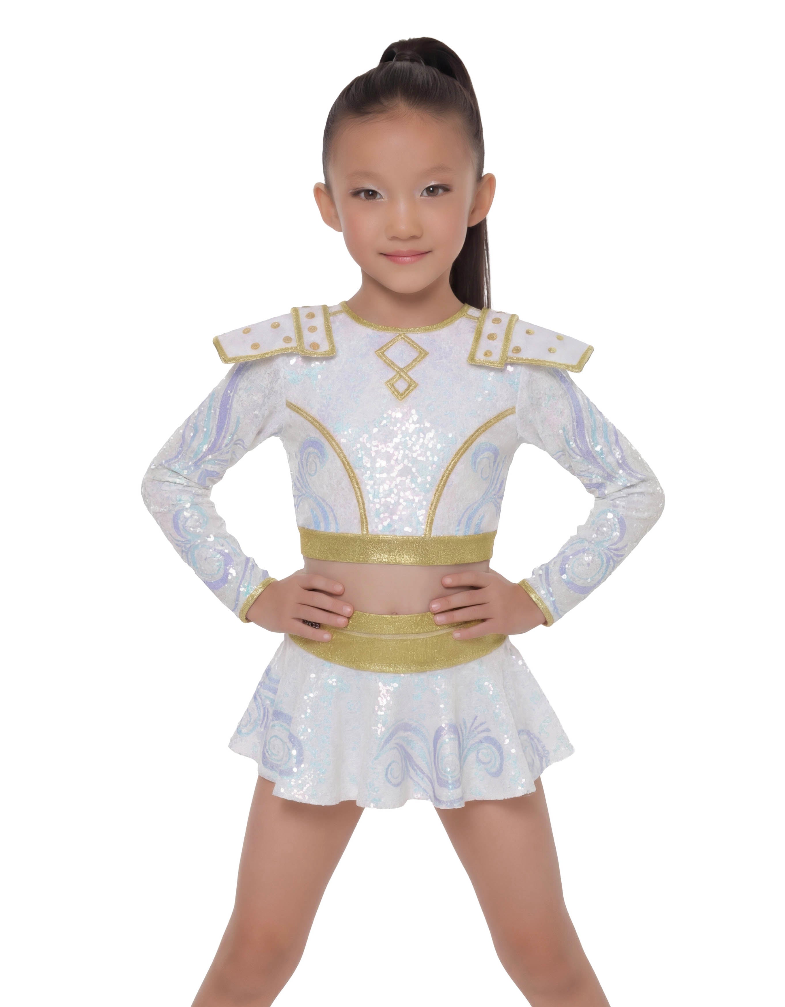Huntress Golden LS Crew Neck Crop Top with Epaulets