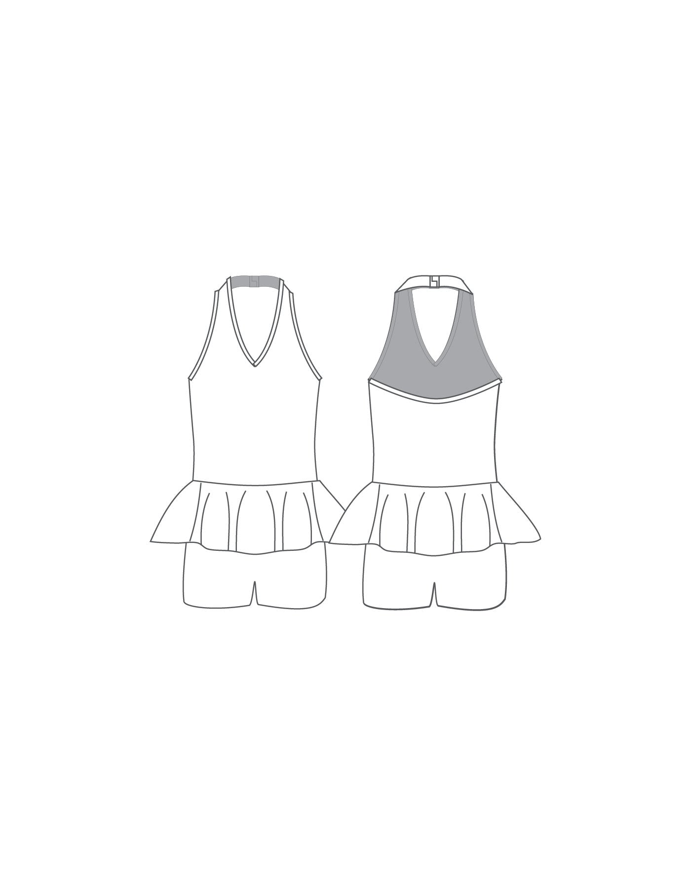 Custom Inked Vneck Halter Biketard w Peplum - Lycra