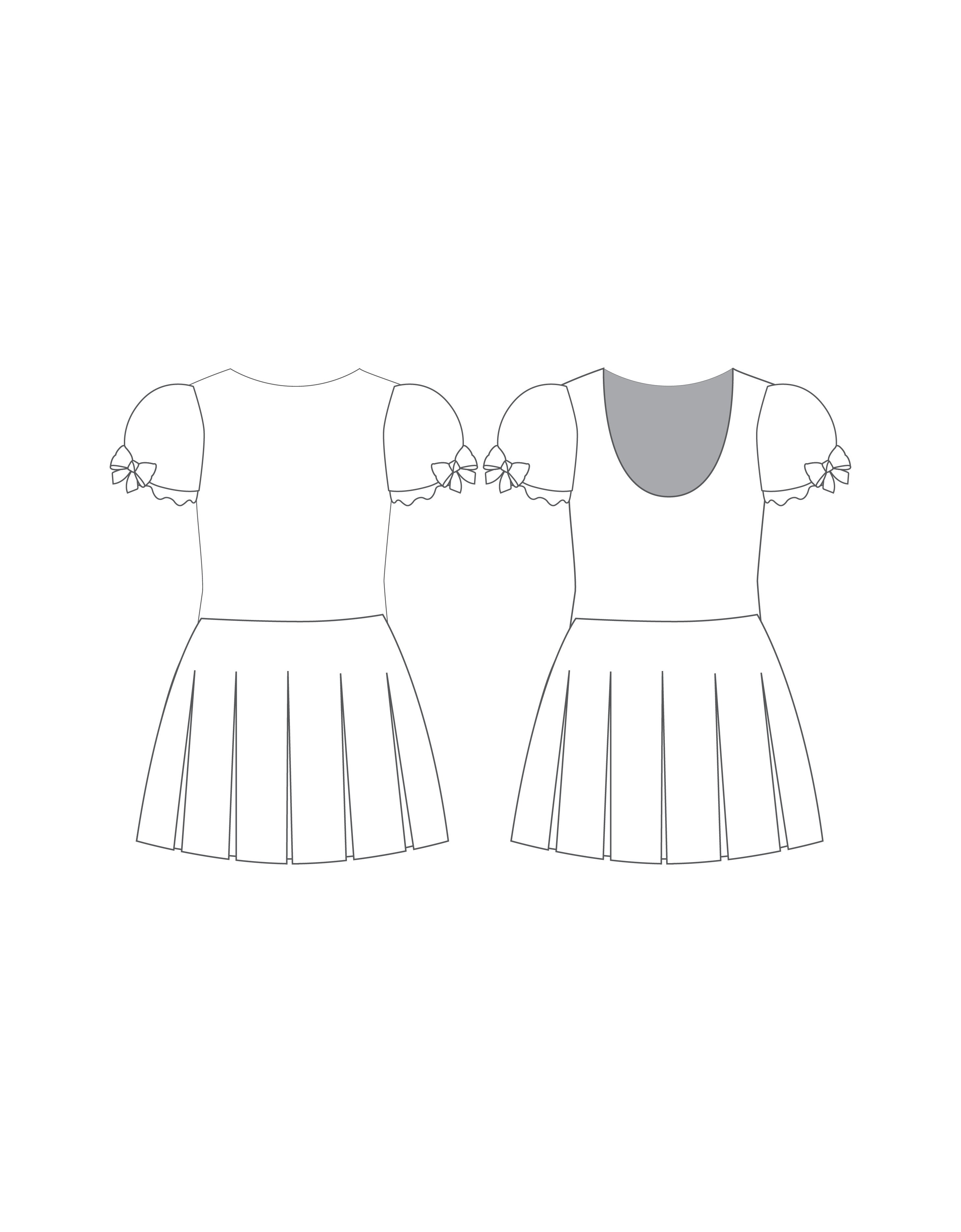 Custom Inked Puff Sleeve Dress with Pleated Skirt - Lycra