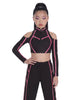 BlackPink Full Zip Front LS TNeck Cold Shoulder Crop Top